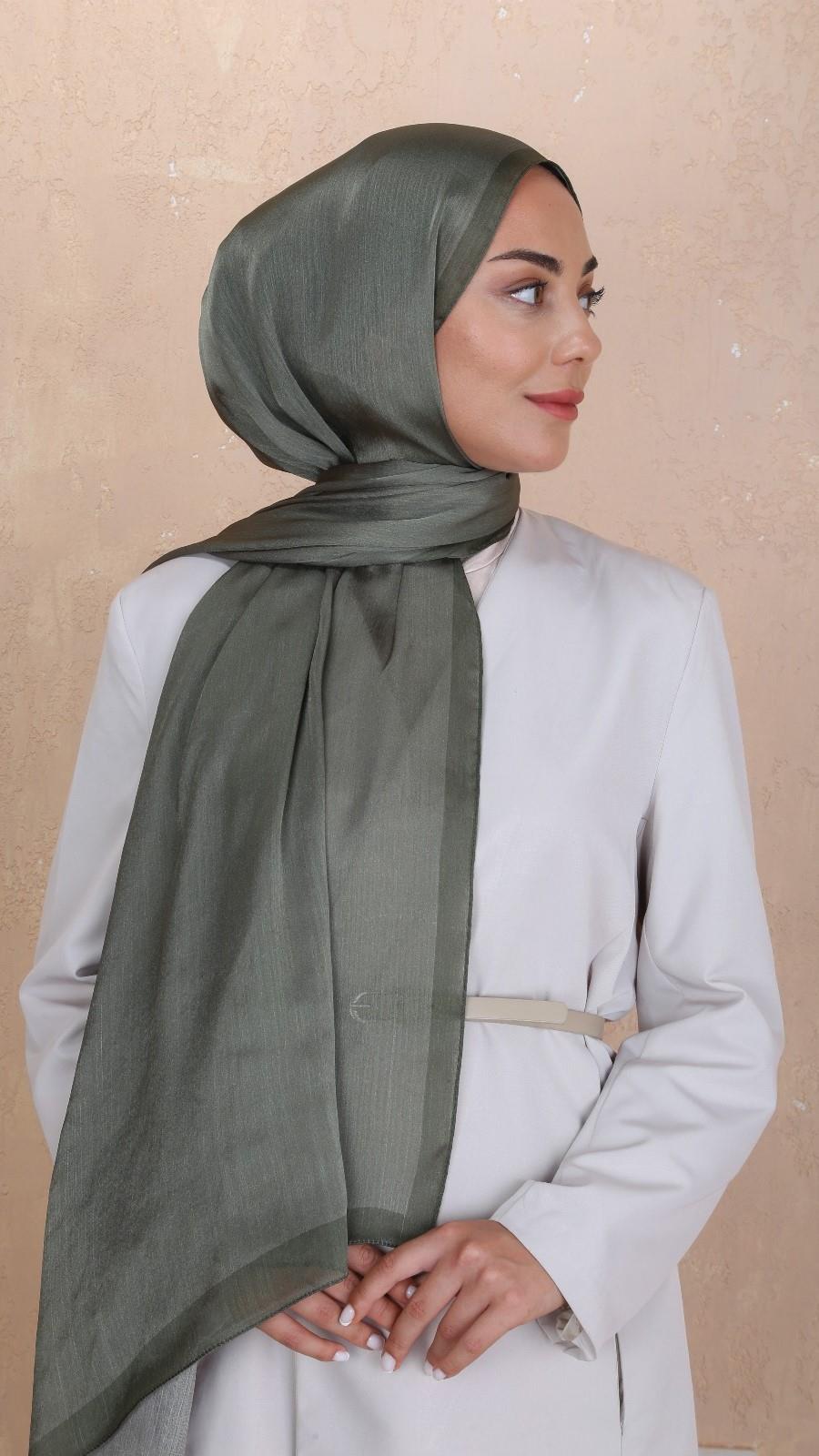 Locella İdol İpek Şal Zeytin Yeşili-6