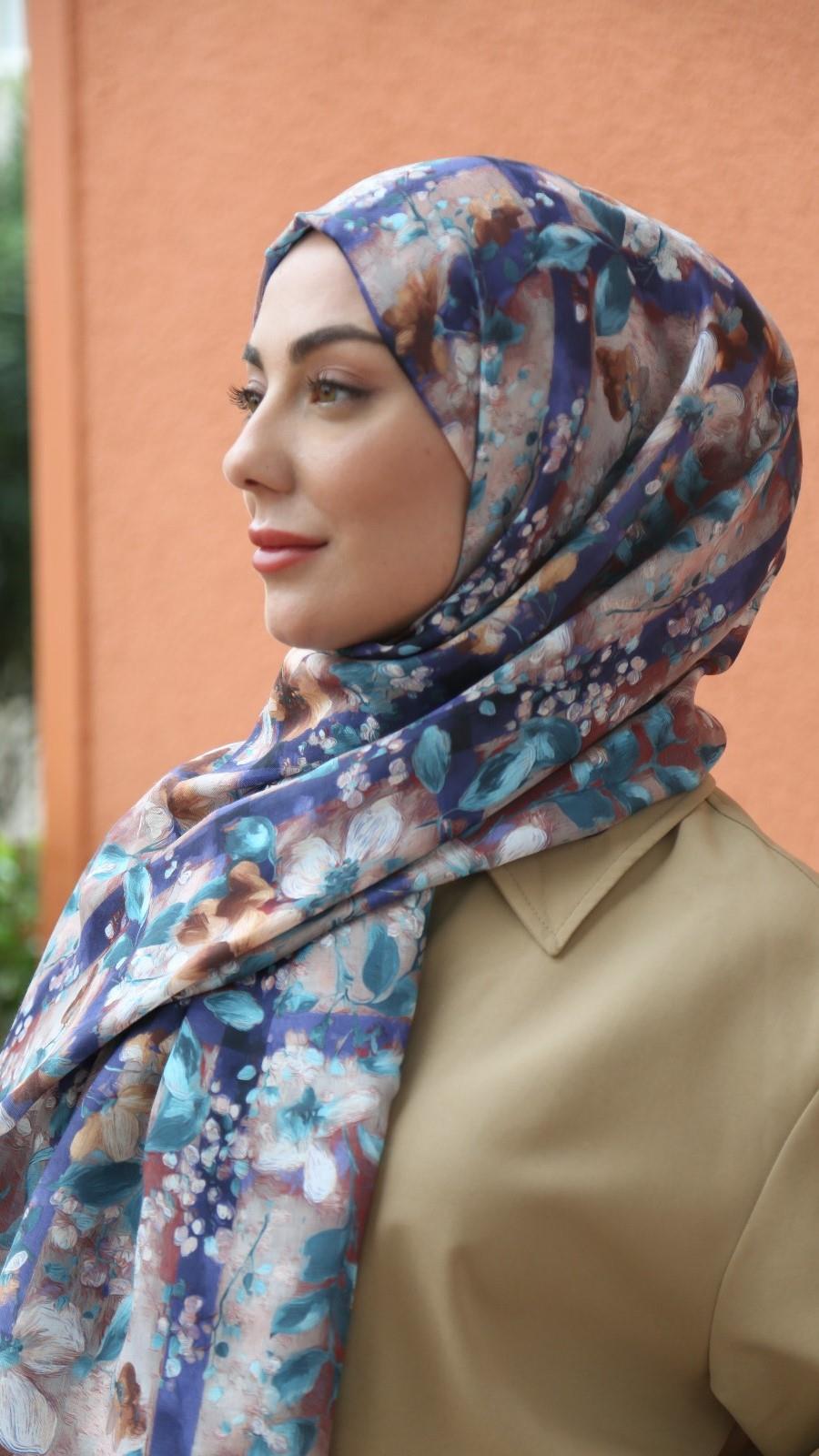 Locella Koza Pamuk Şal-Lacivert-4