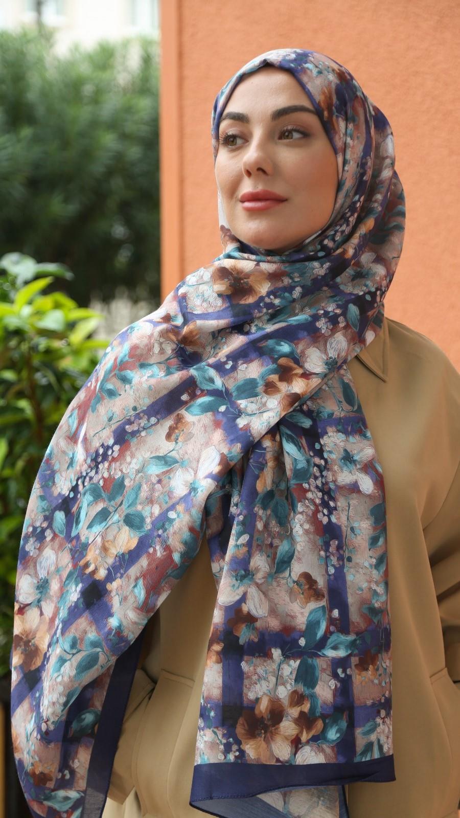 Locella Koza Pamuk Şal-Lacivert-4