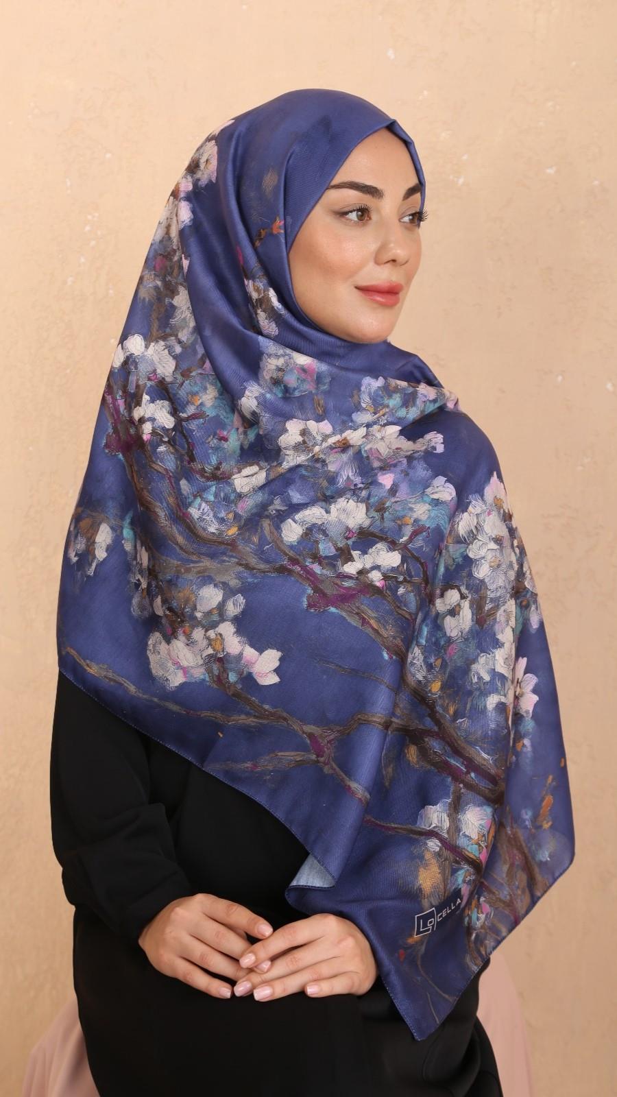 Locella Koza Pamuk Şal-Lacivert-9