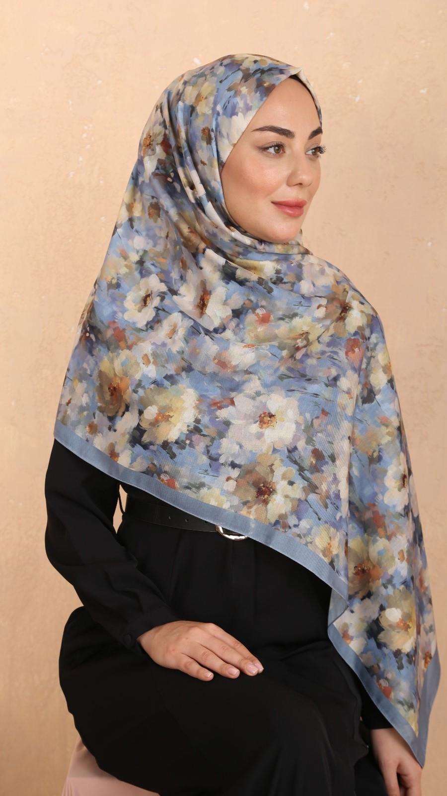 Locella Koza Pamuk Şal-Mavi-2