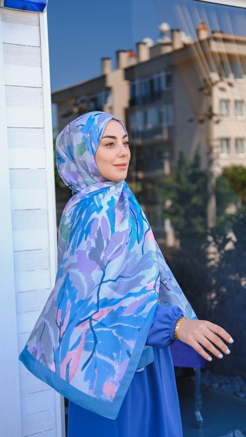 Locella Koza Pamuk Şal Mavi-1