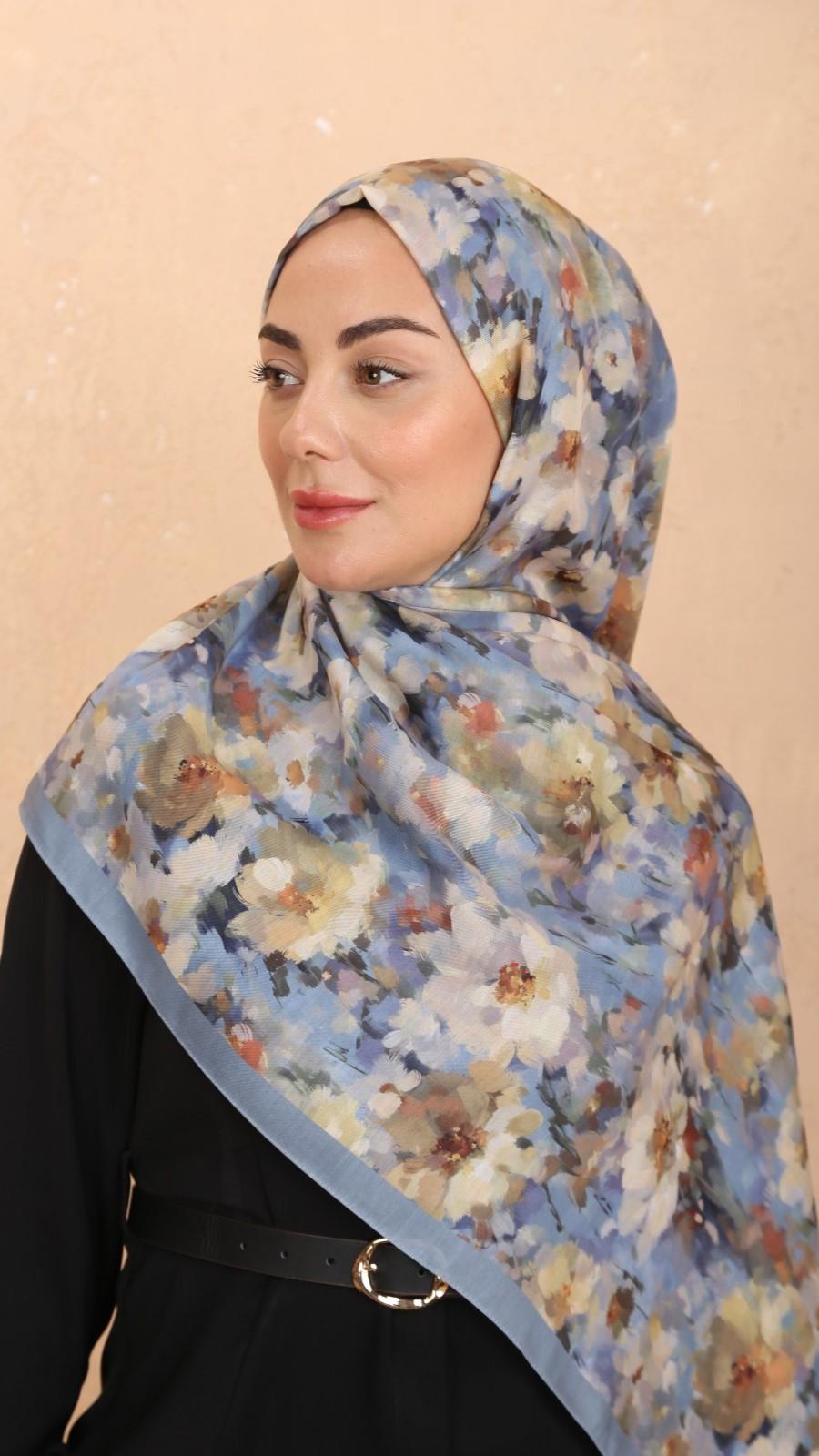 Locella Koza Pamuk Şal-Mavi-2