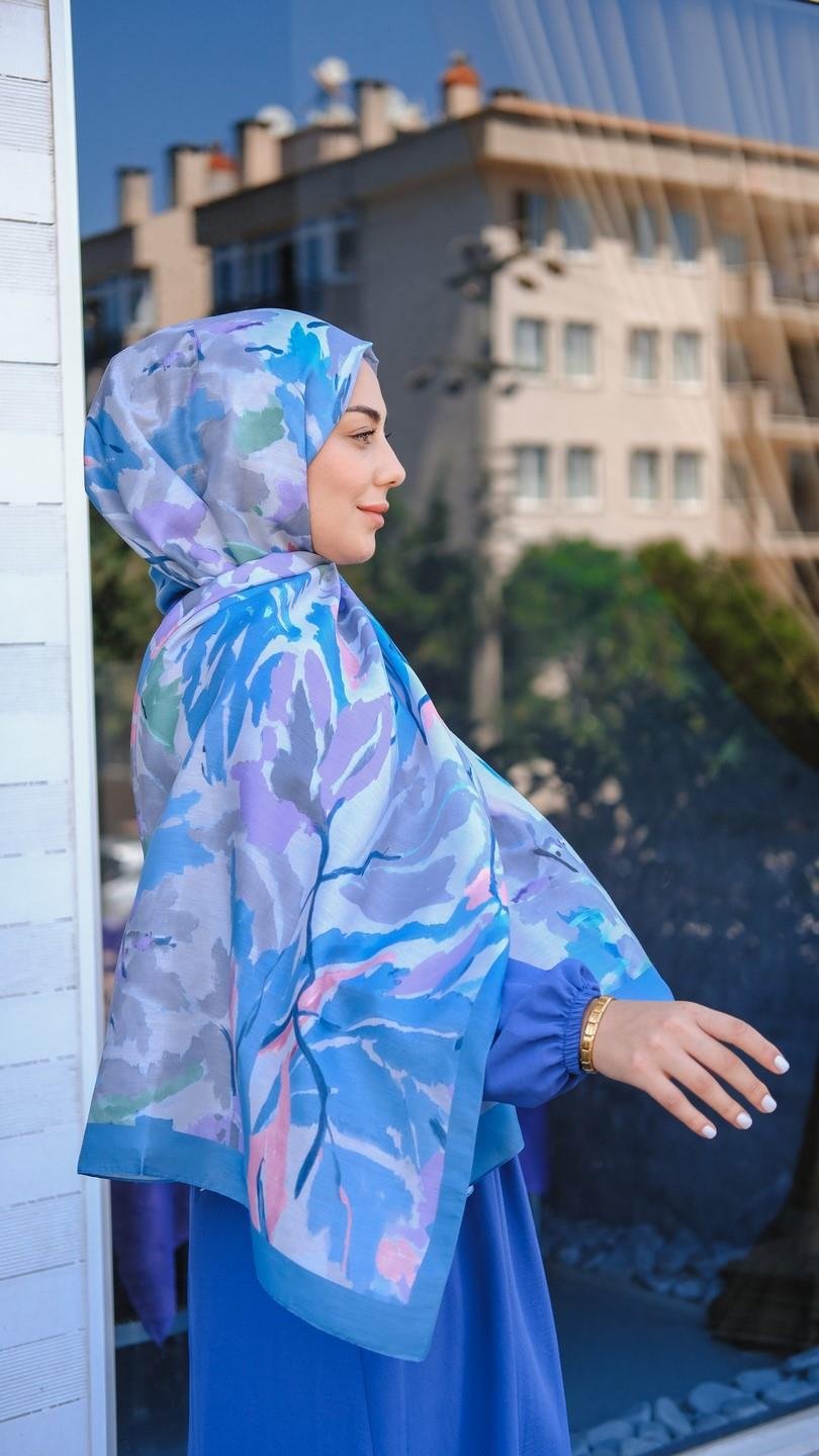 Locella Koza Pamuk Şal Mavi-1