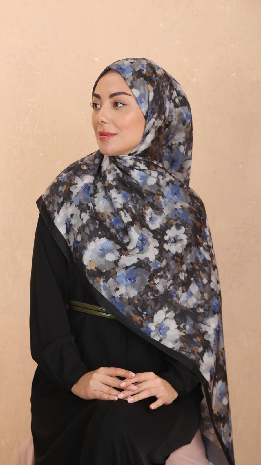 Locella Koza Pamuk Şal-Siyah Mavi-1