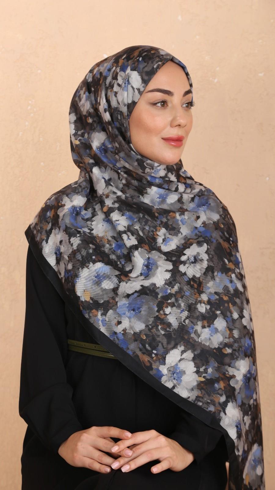 Locella Koza Pamuk Şal-Siyah Mavi-1