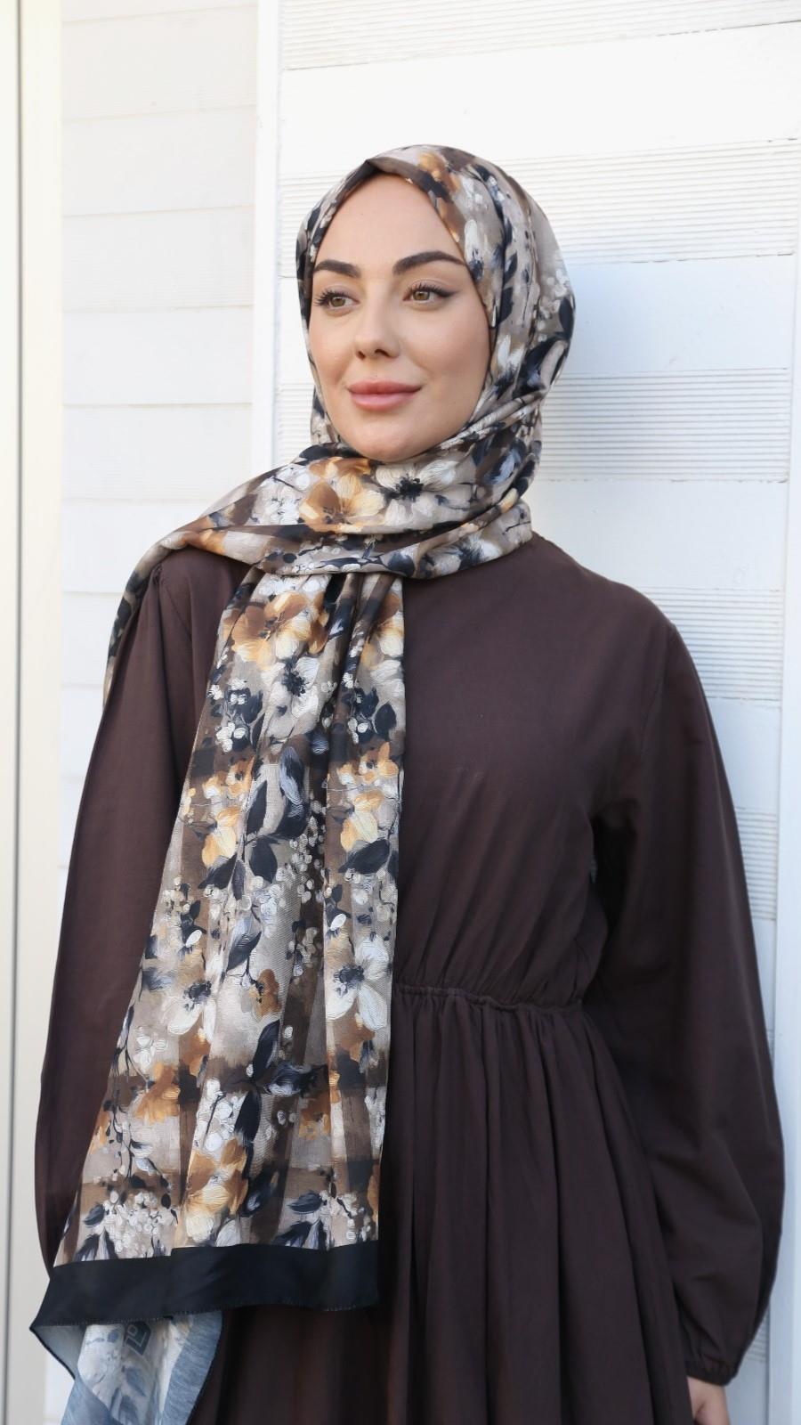 Locella Koza Pamuk Şal-Siyah Kahve-10