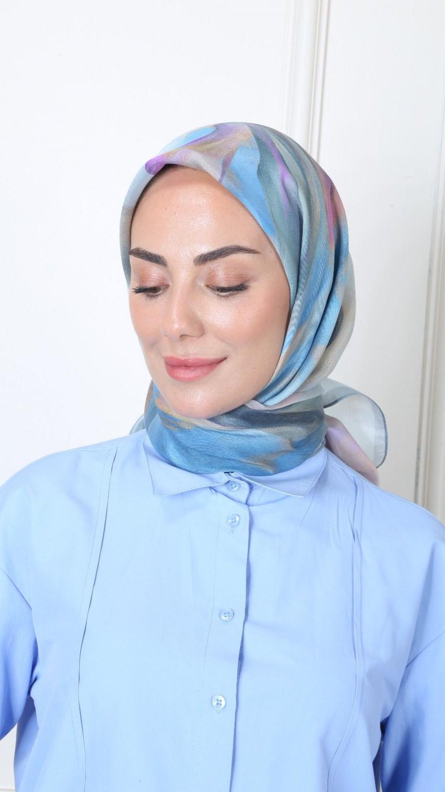 Locella Modal İpek Eşarp Mavi-11