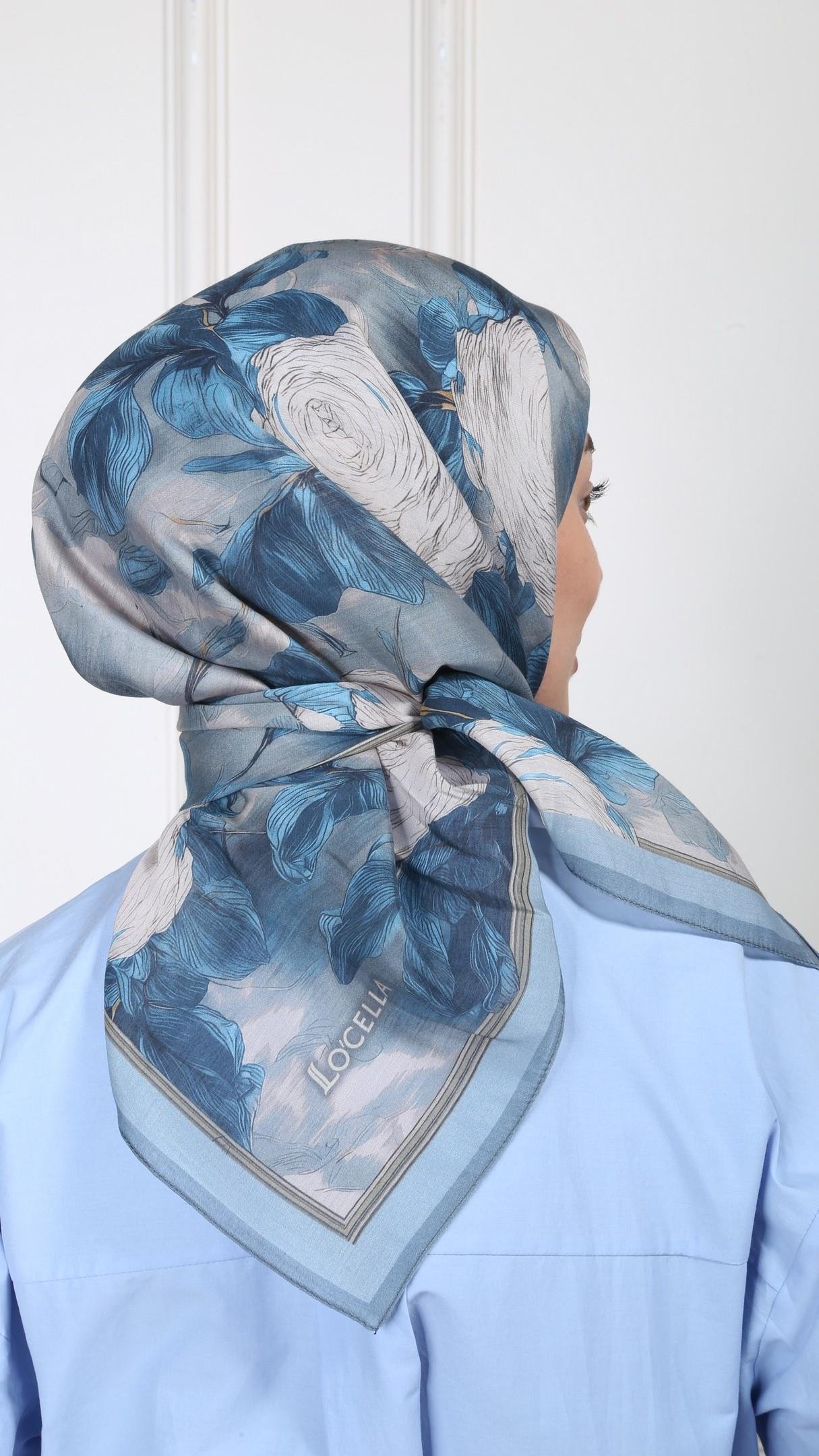 Locella Modal İpek Eşarp Mavi-4