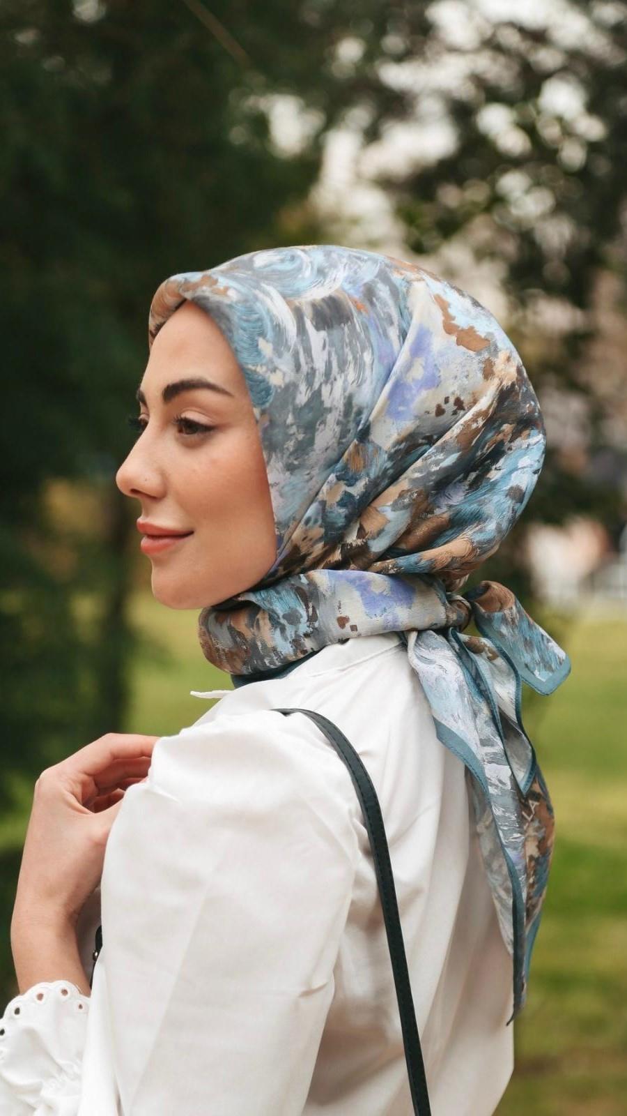 Locella Modal İpek Eşarp Mavi-3