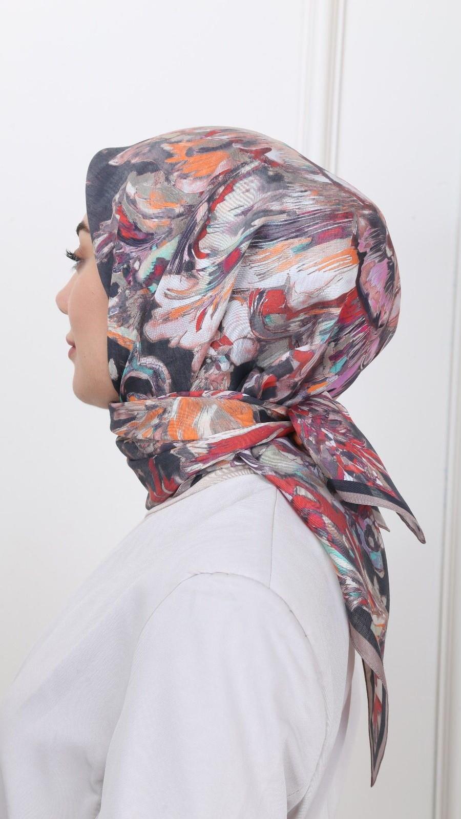 Locella Modal İpek Eşarp Siyah Kırmızı-4