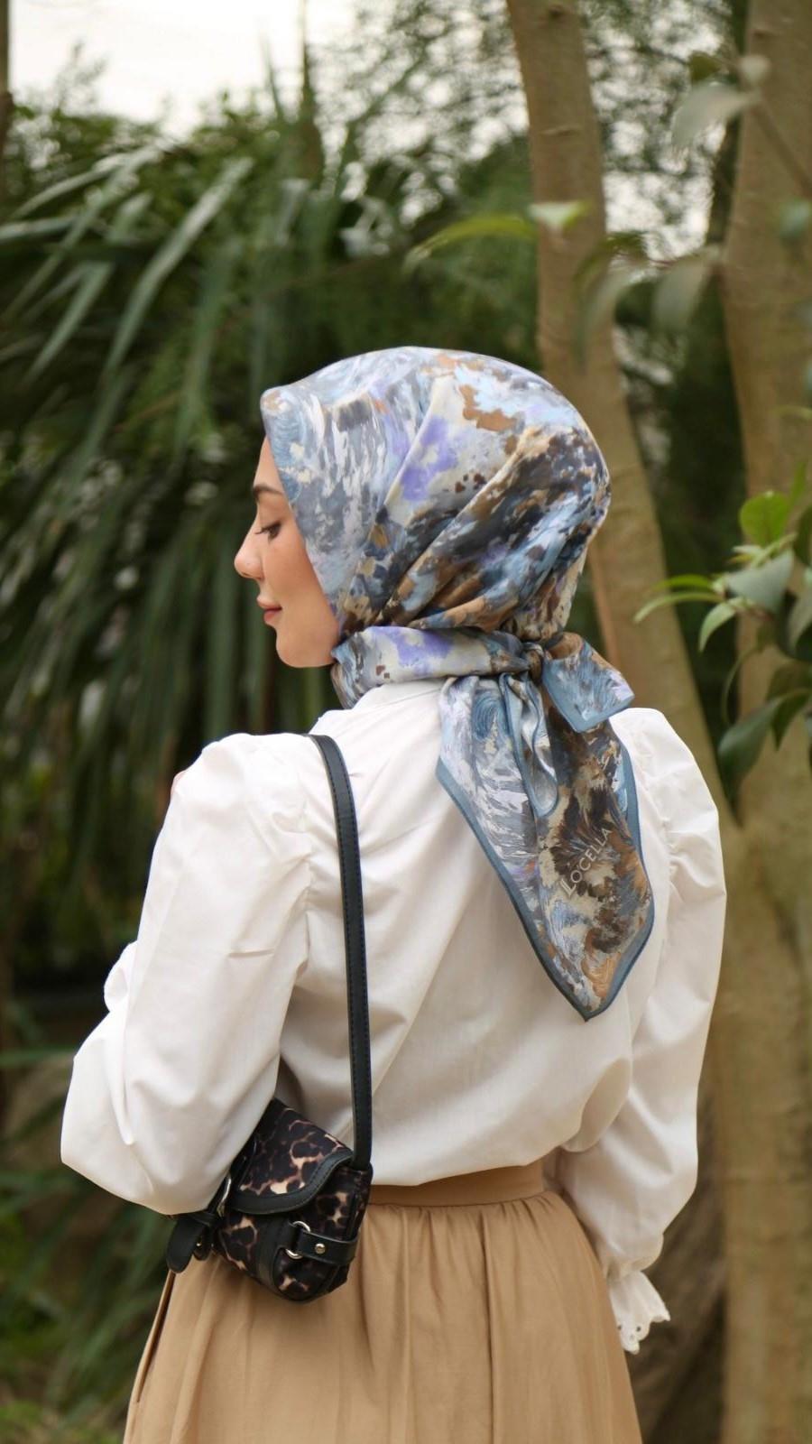 Locella Modal İpek Eşarp Mavi-3