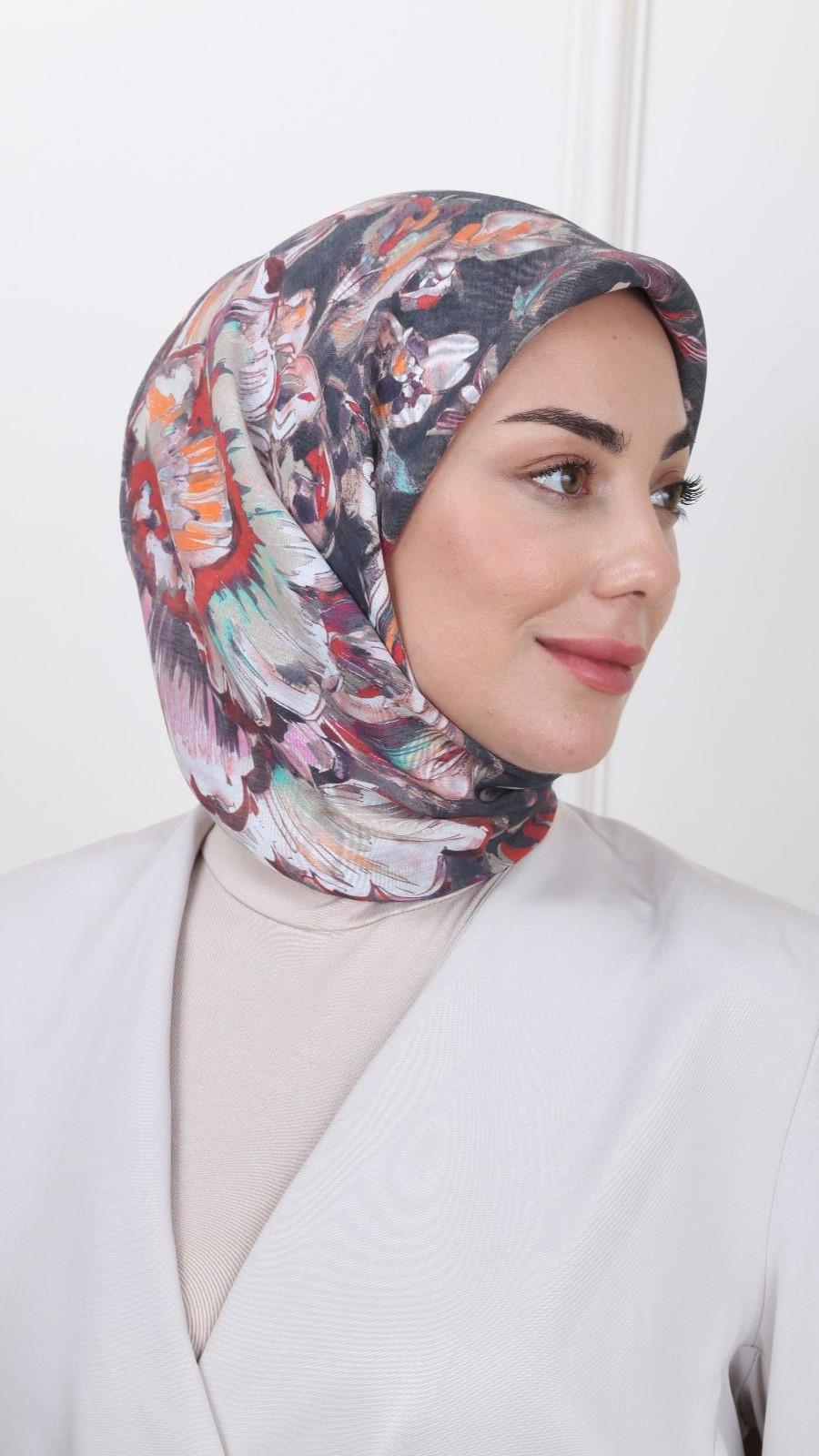 Locella Modal İpek Eşarp Siyah Kırmızı-4