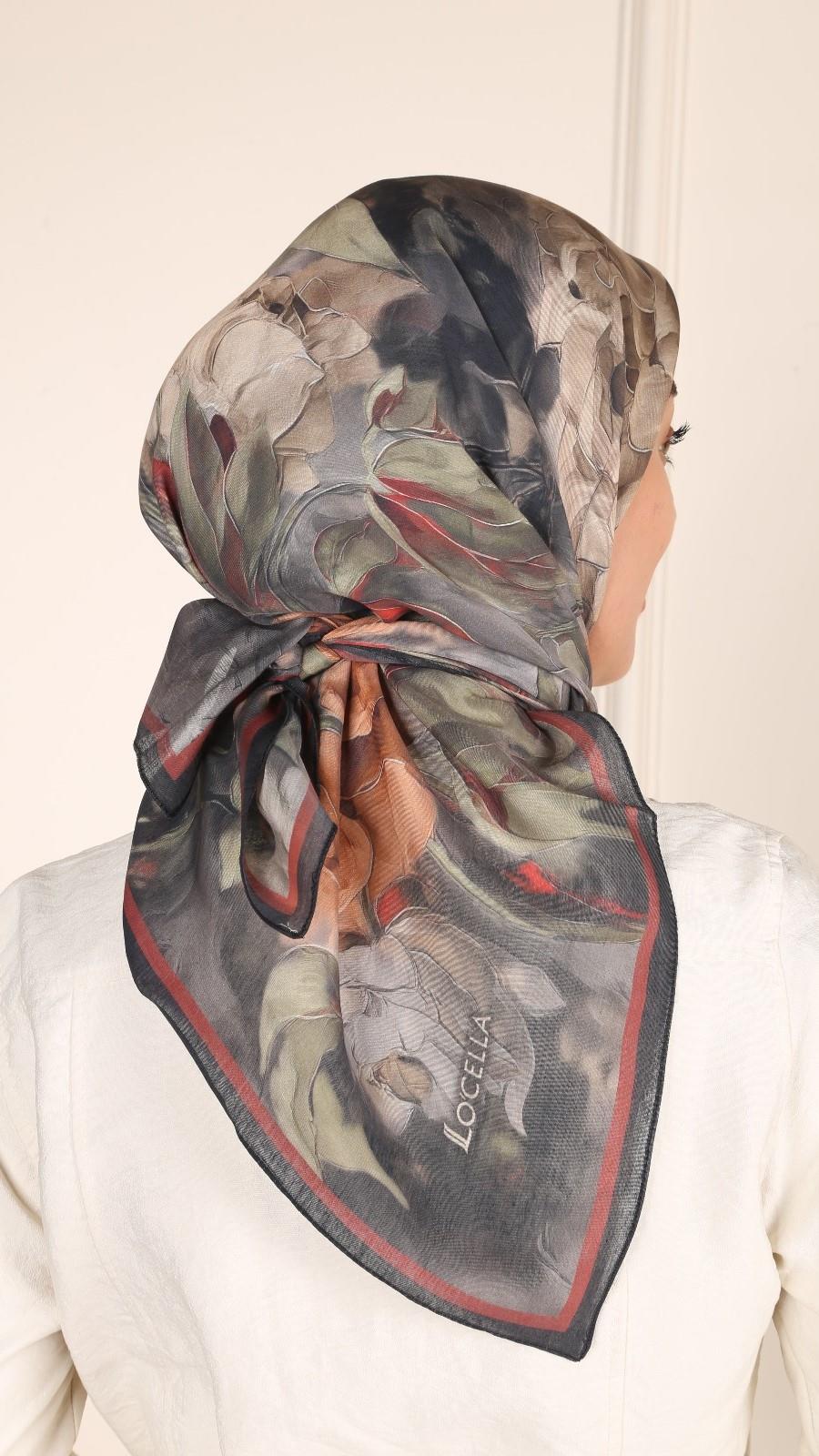 Locella Modal İpek Eşarp Siyah Kırmızı-8