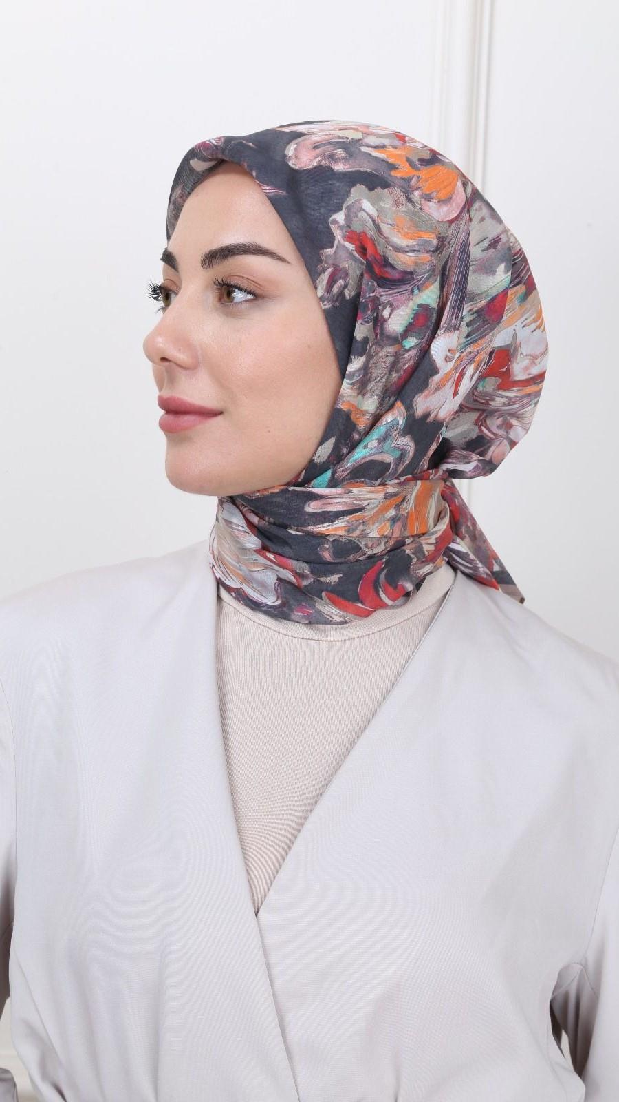 Locella Modal İpek Eşarp Siyah Kırmızı-4