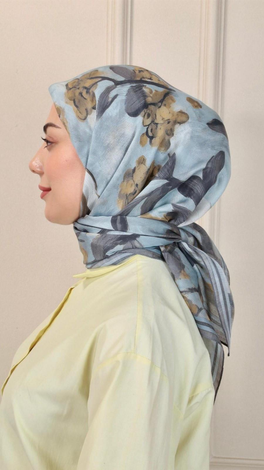 Locella Modal İpek Eşarp Mavi-4