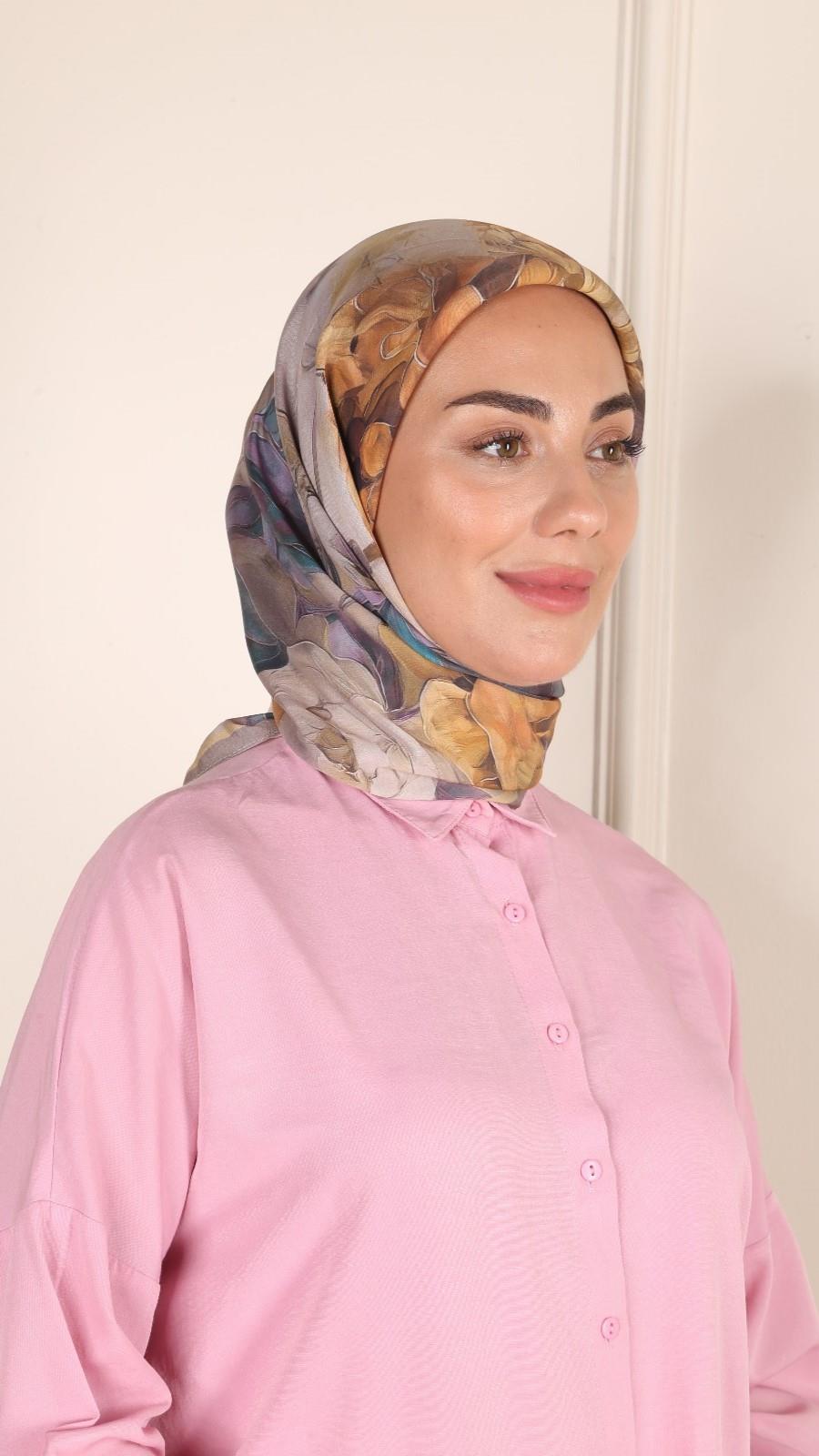 Locella Modal İpek Eşarp Gri Sarı-11