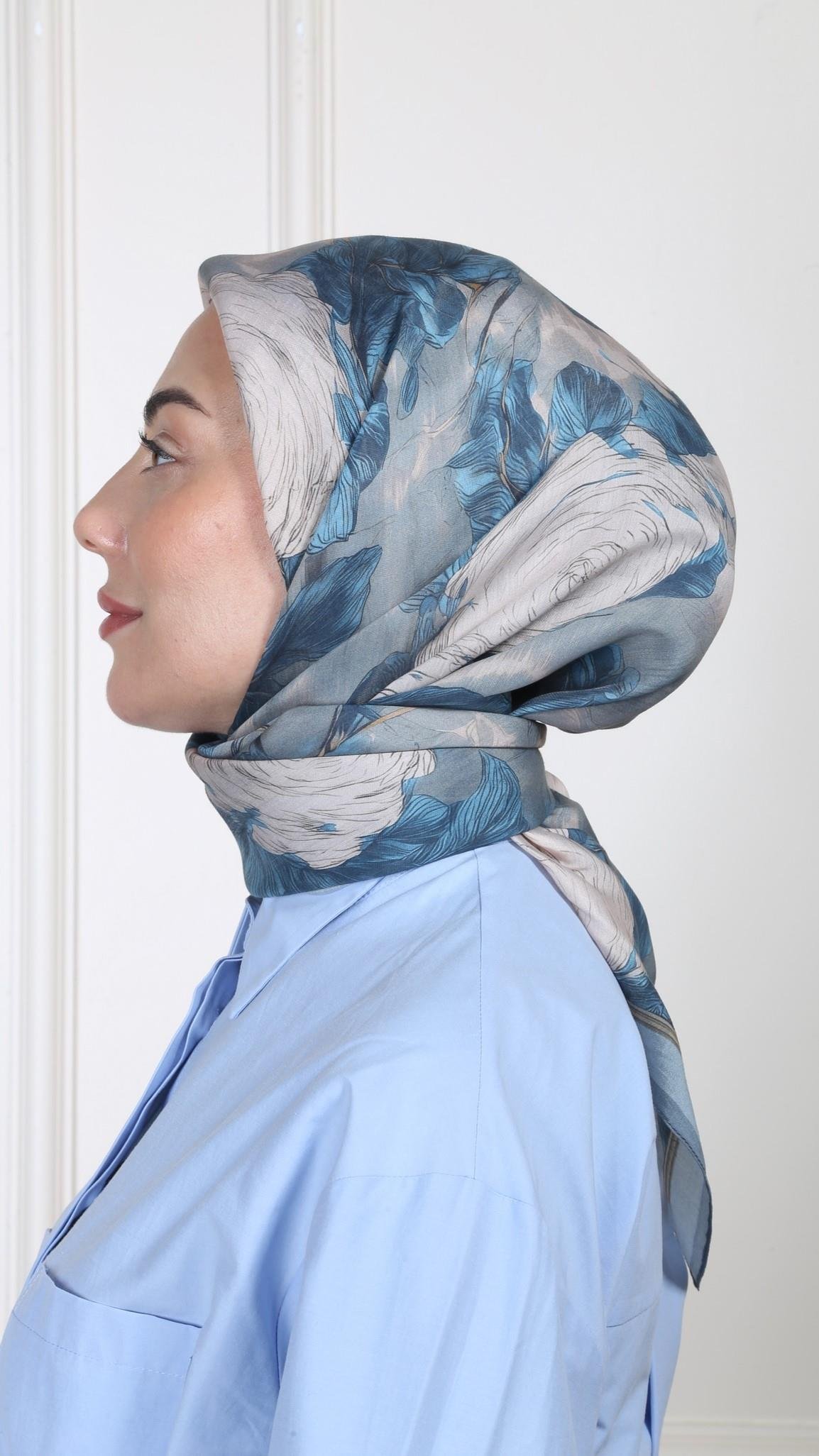 Locella Modal İpek Eşarp Mavi-4