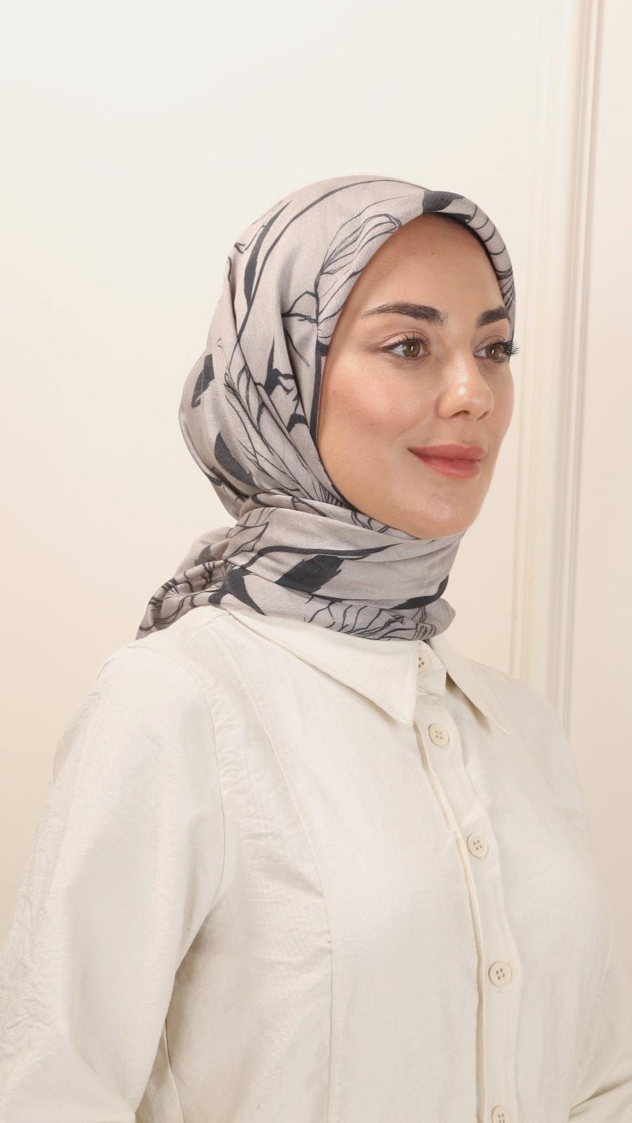 Locella Modal İpek Eşarp Siyah Gri-10