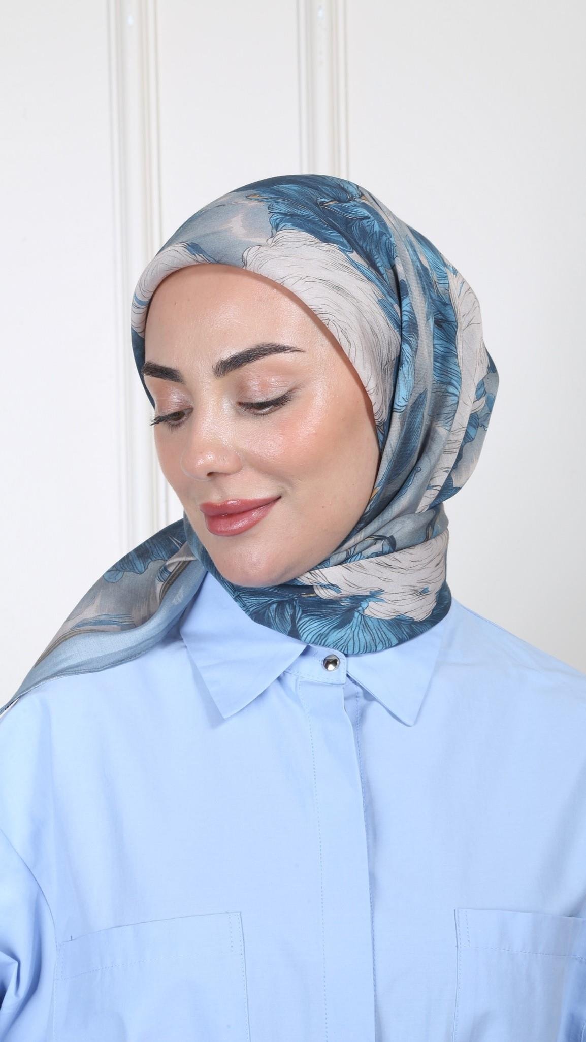 Locella Modal İpek Eşarp Mavi-4