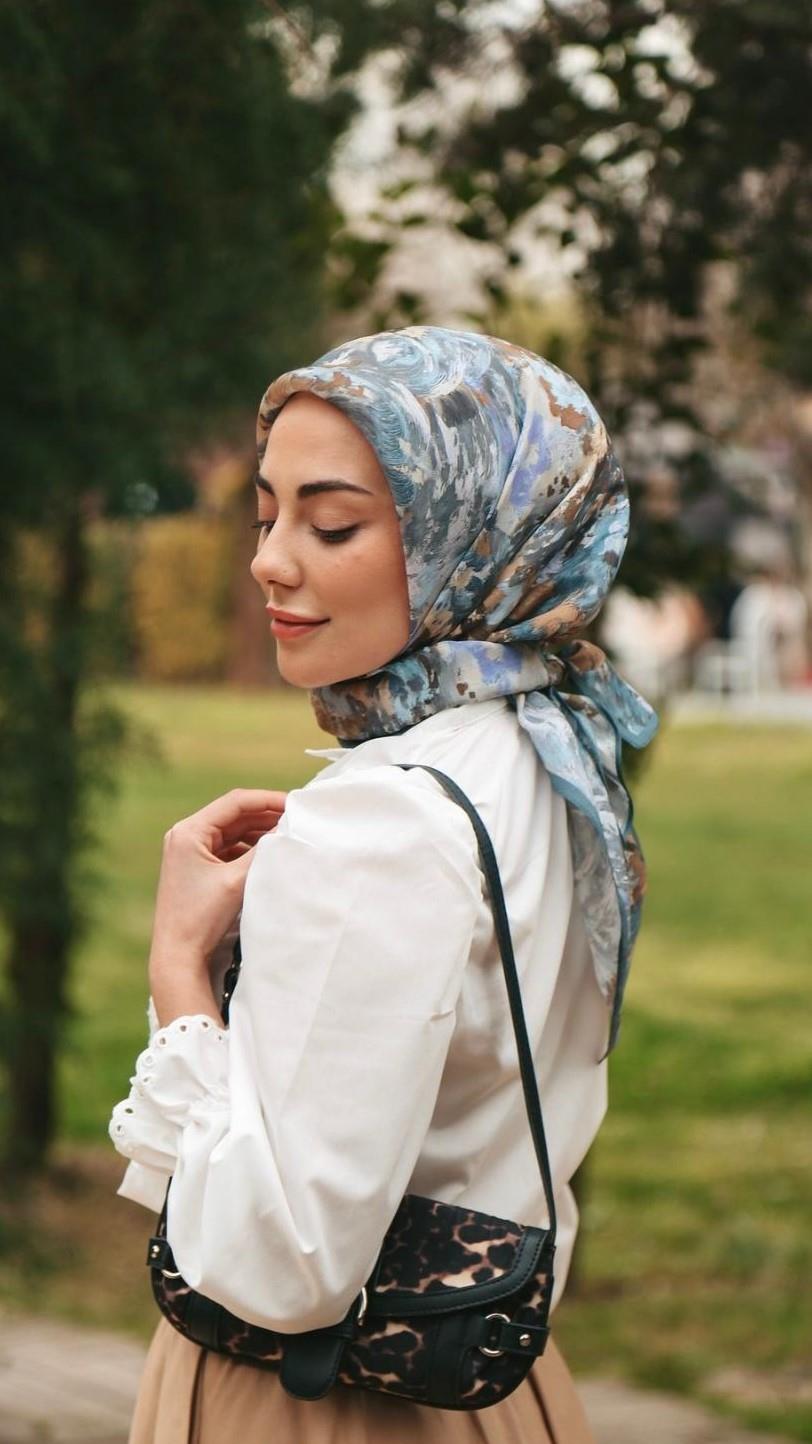 Locella Modal İpek Eşarp Mavi-3