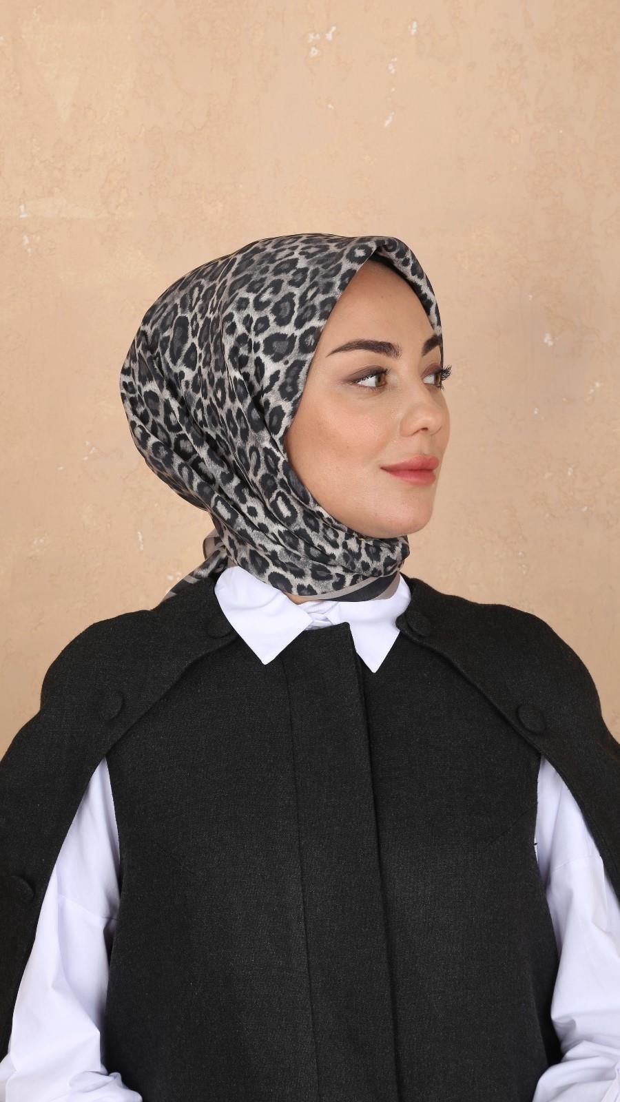 Locella Modal İpek Eşarp Siyah Gri-2