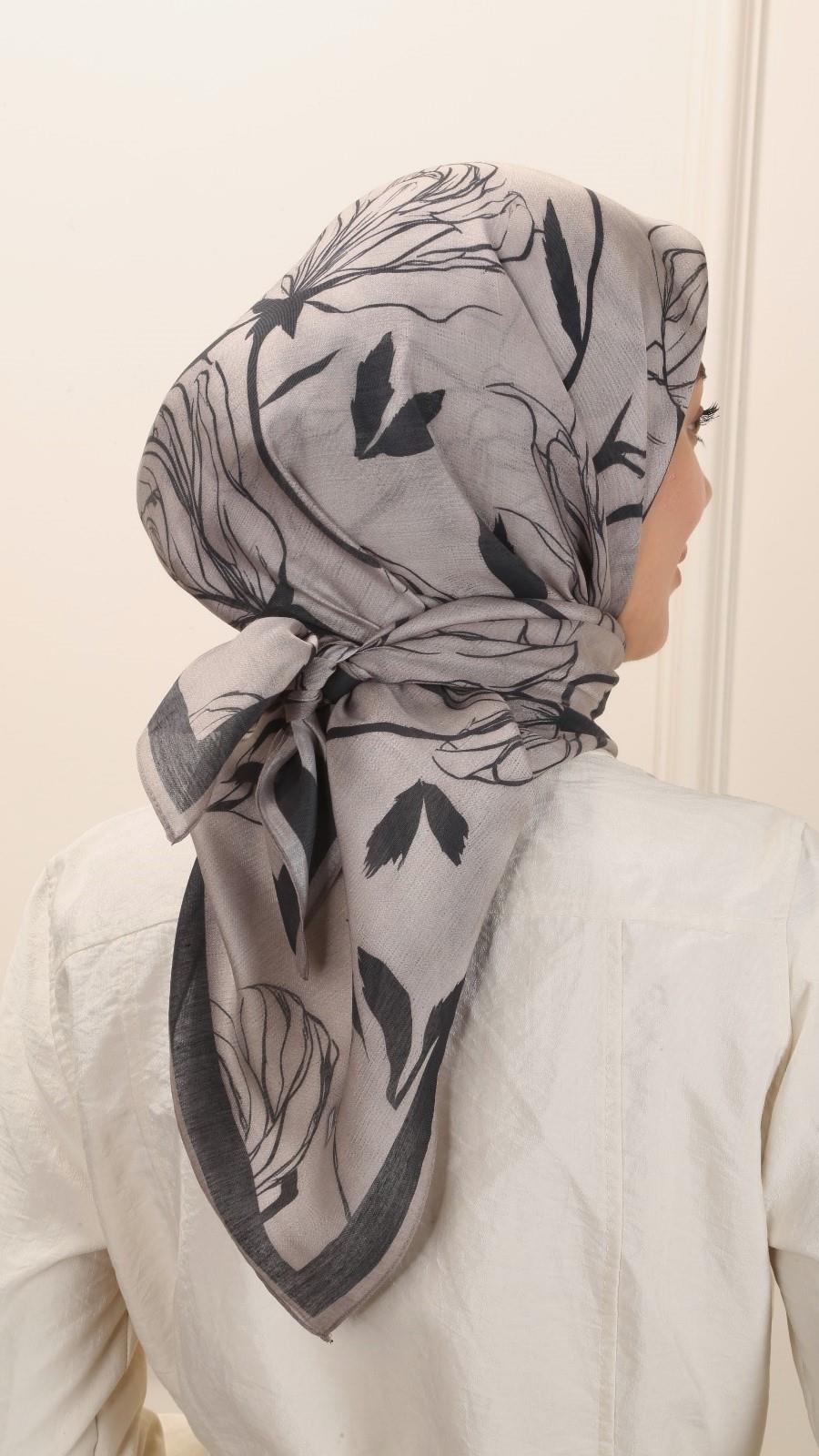 Locella Modal İpek Eşarp Siyah Gri-10