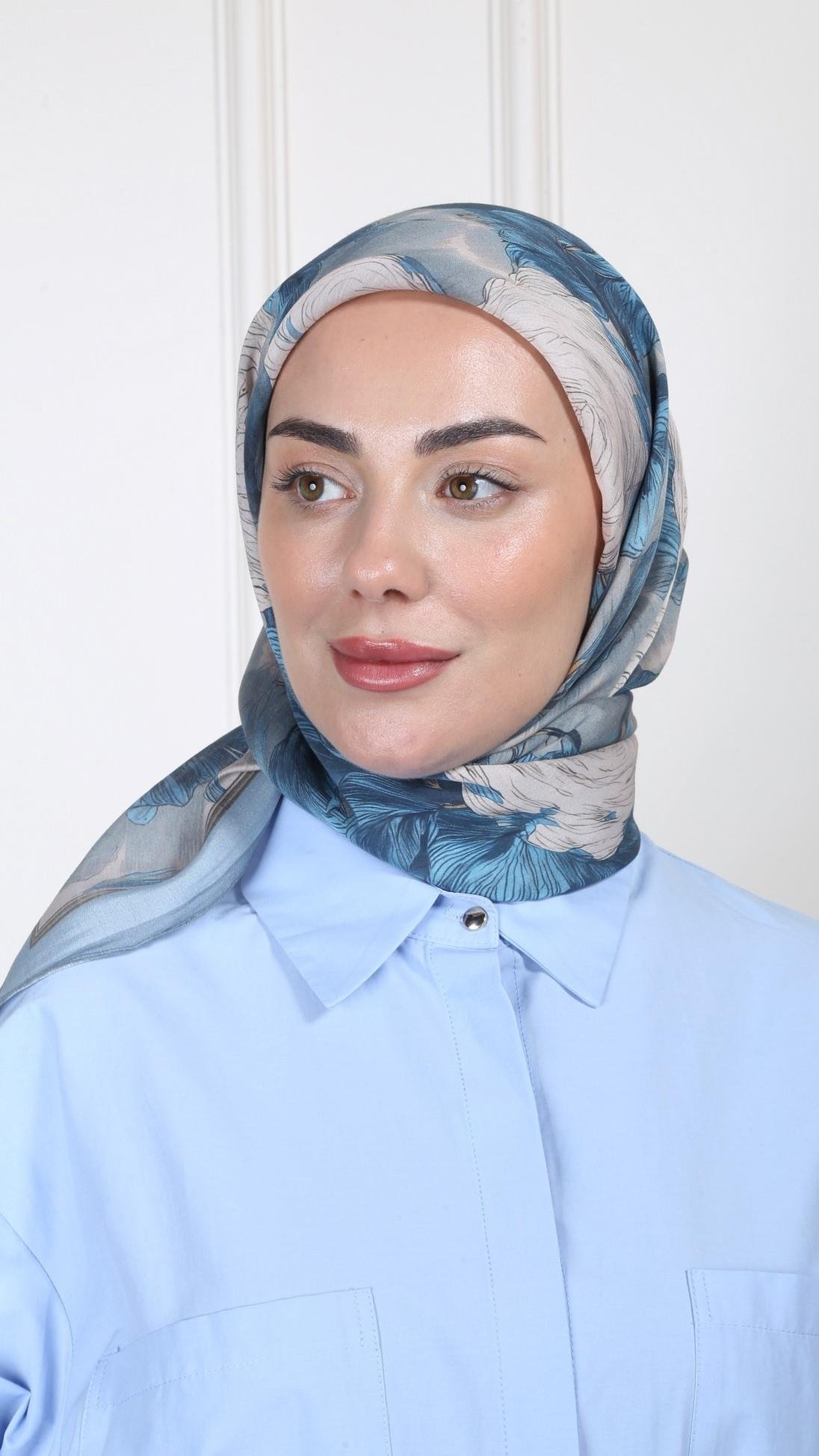 Locella Modal İpek Eşarp Mavi-4