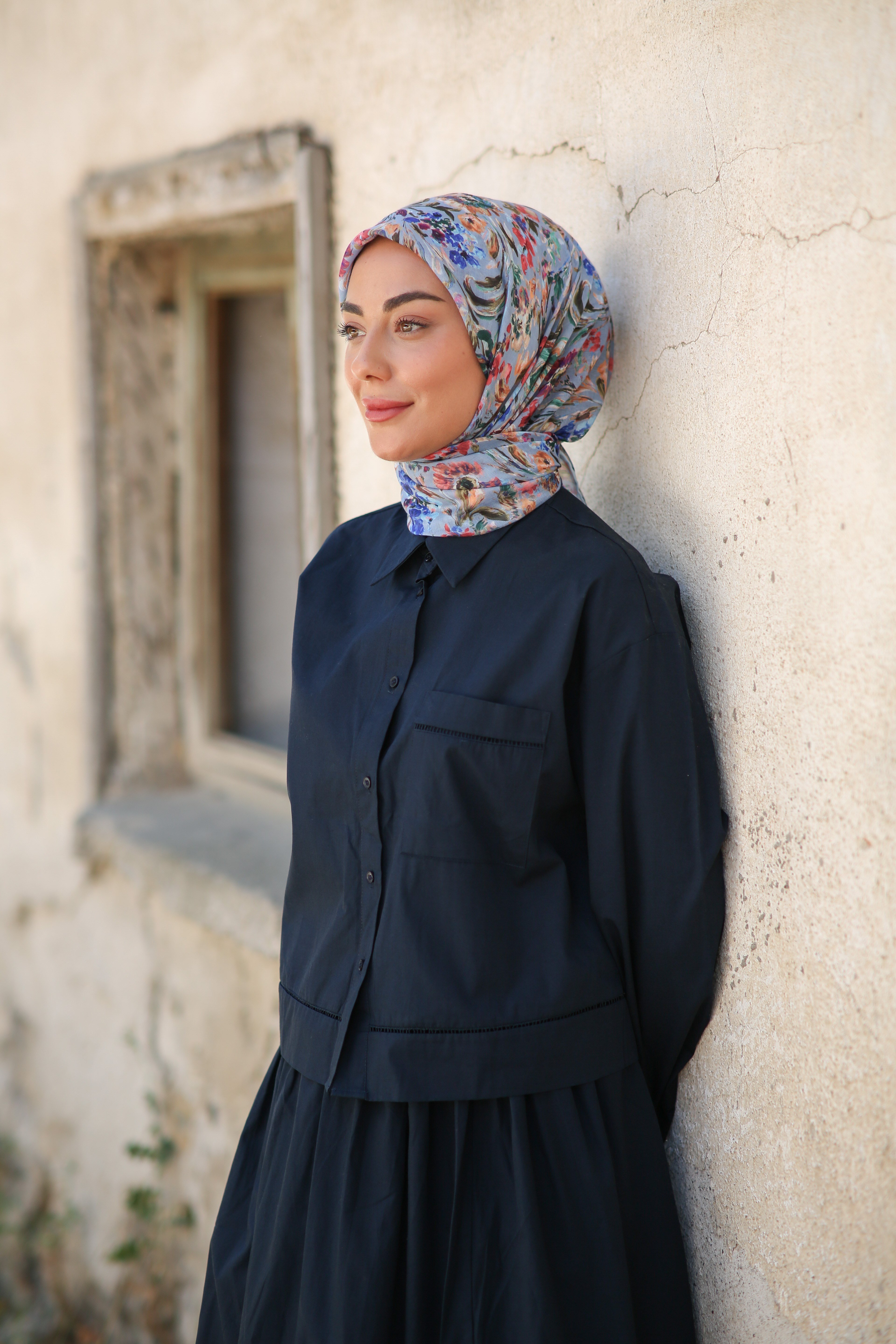 Locella Pamuk Vual Eşarp Mavi