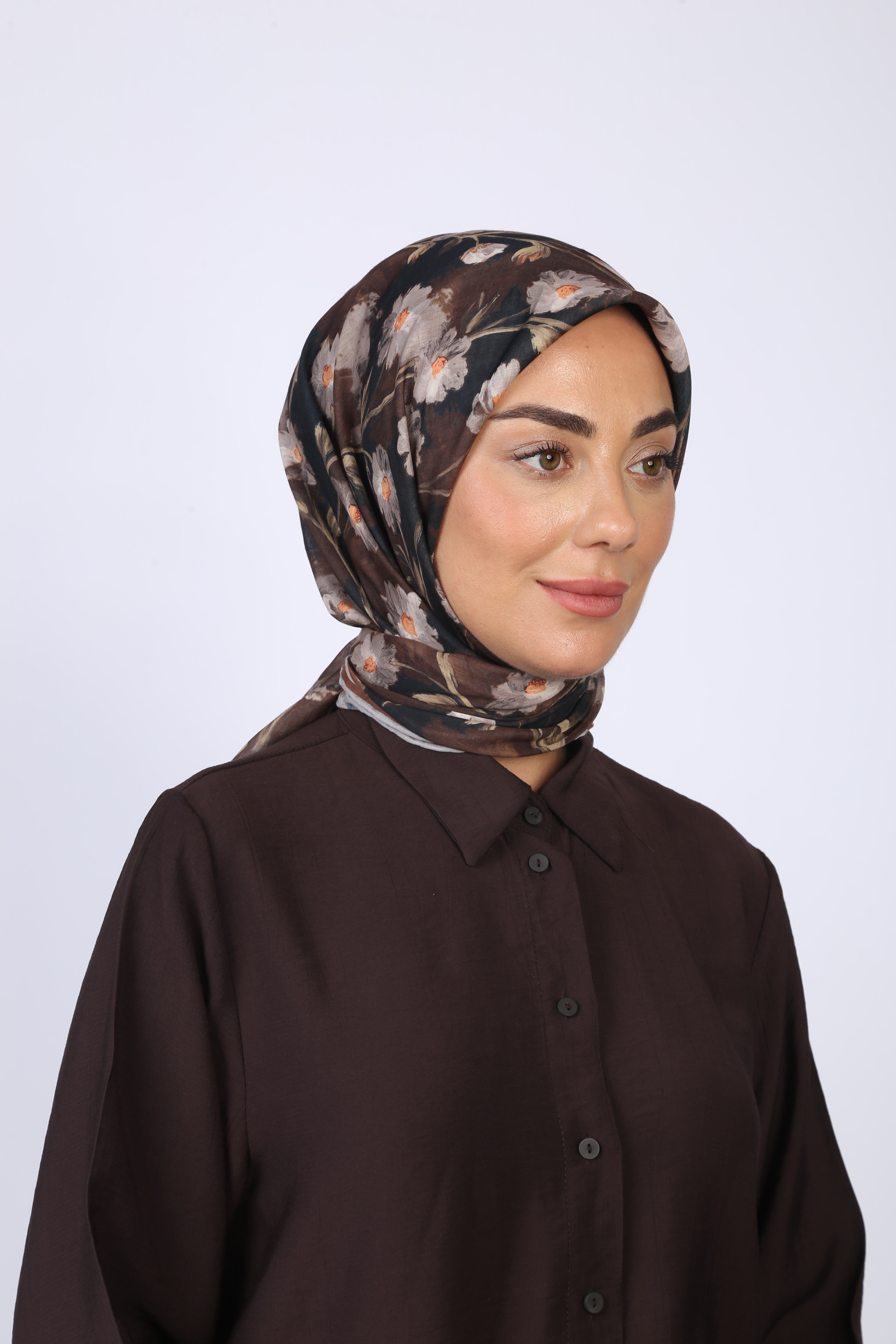 Locella Pamuk Vual Eşarp-Kahve Beyaz
