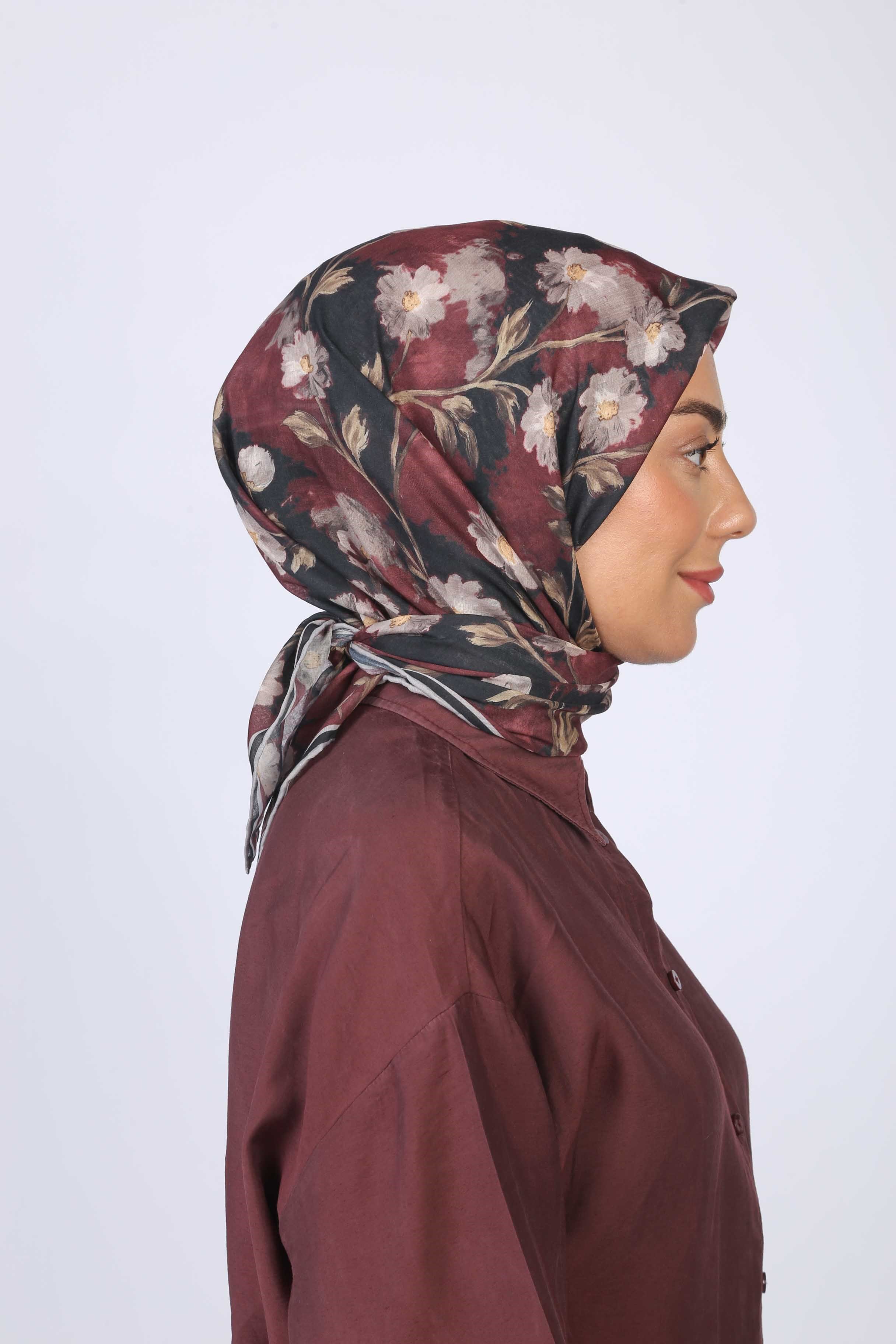Locella Pamuk Vual Eşarp-Bordo Siyah