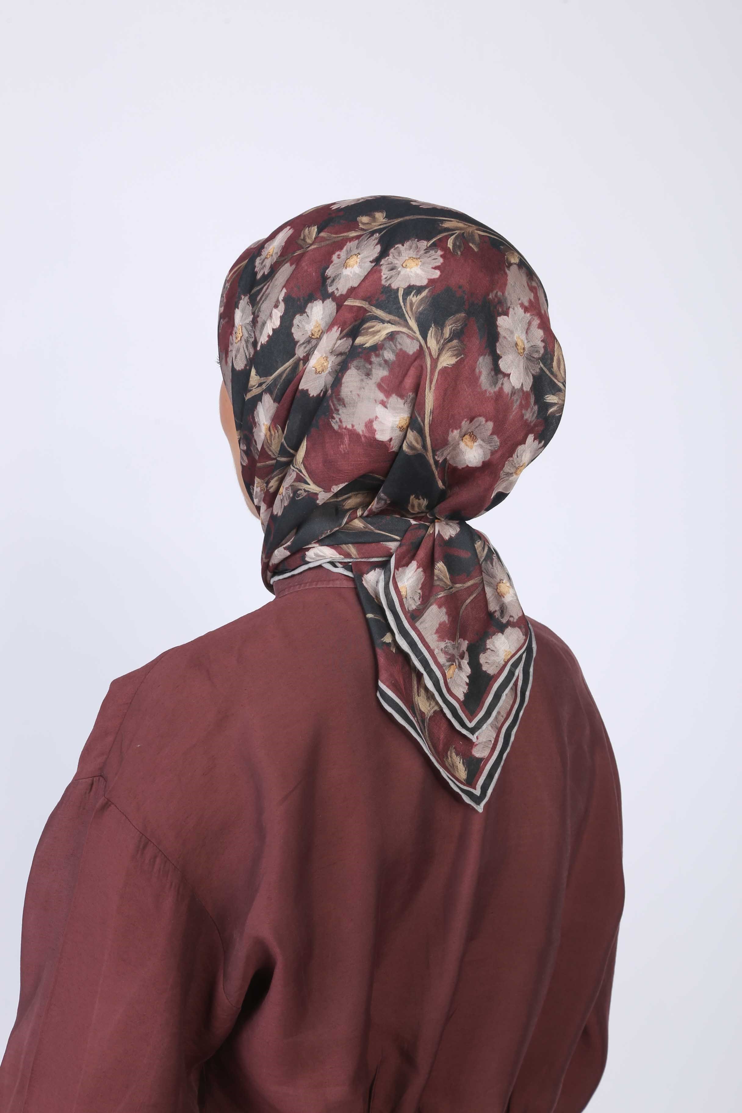 Locella Pamuk Vual Eşarp-Bordo Siyah