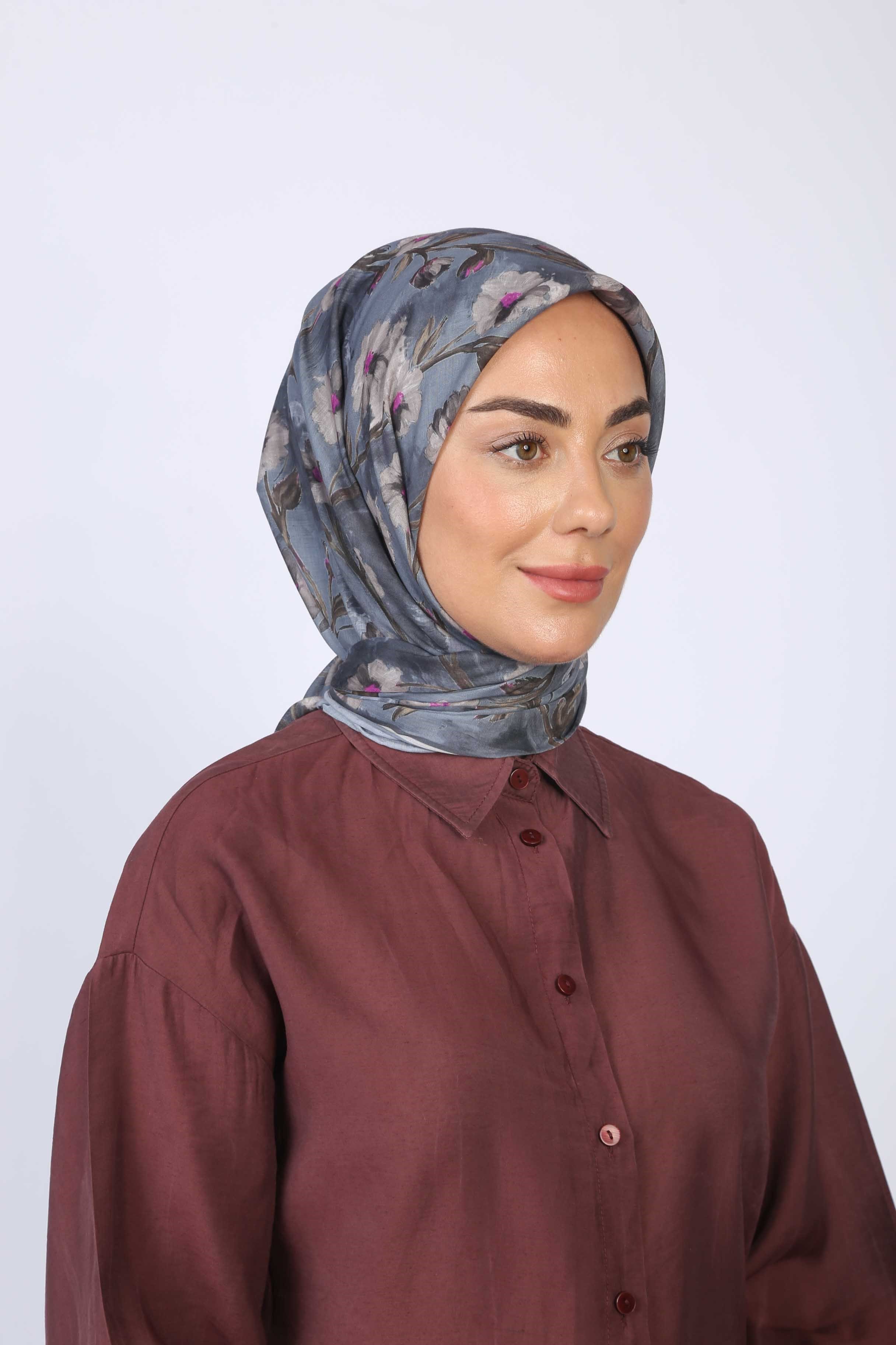 Locella Pamuk Vual Eşarp-Mavi Gri