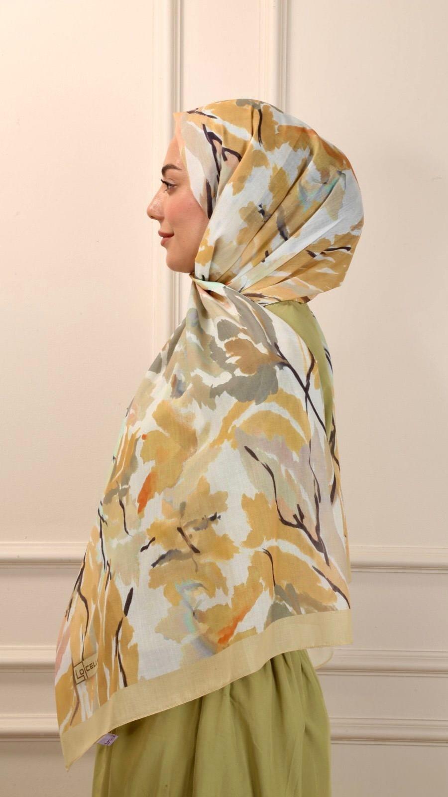 Locella Pamuk Vual Şal Golden Desen-1