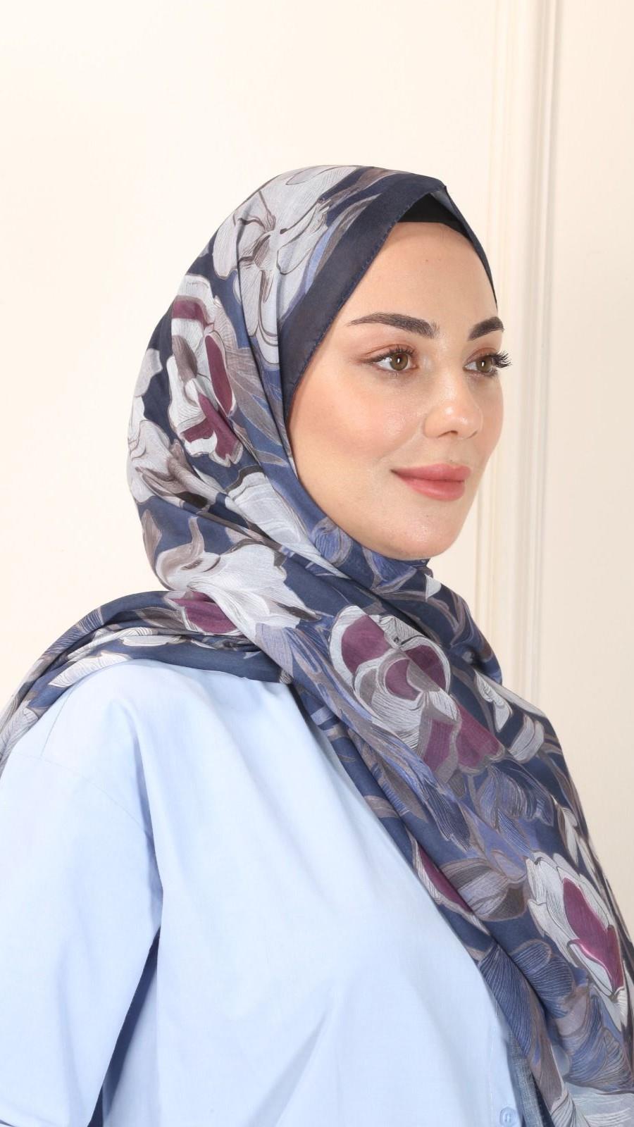 Locella Pamuk Vual Şal Lacivert-4