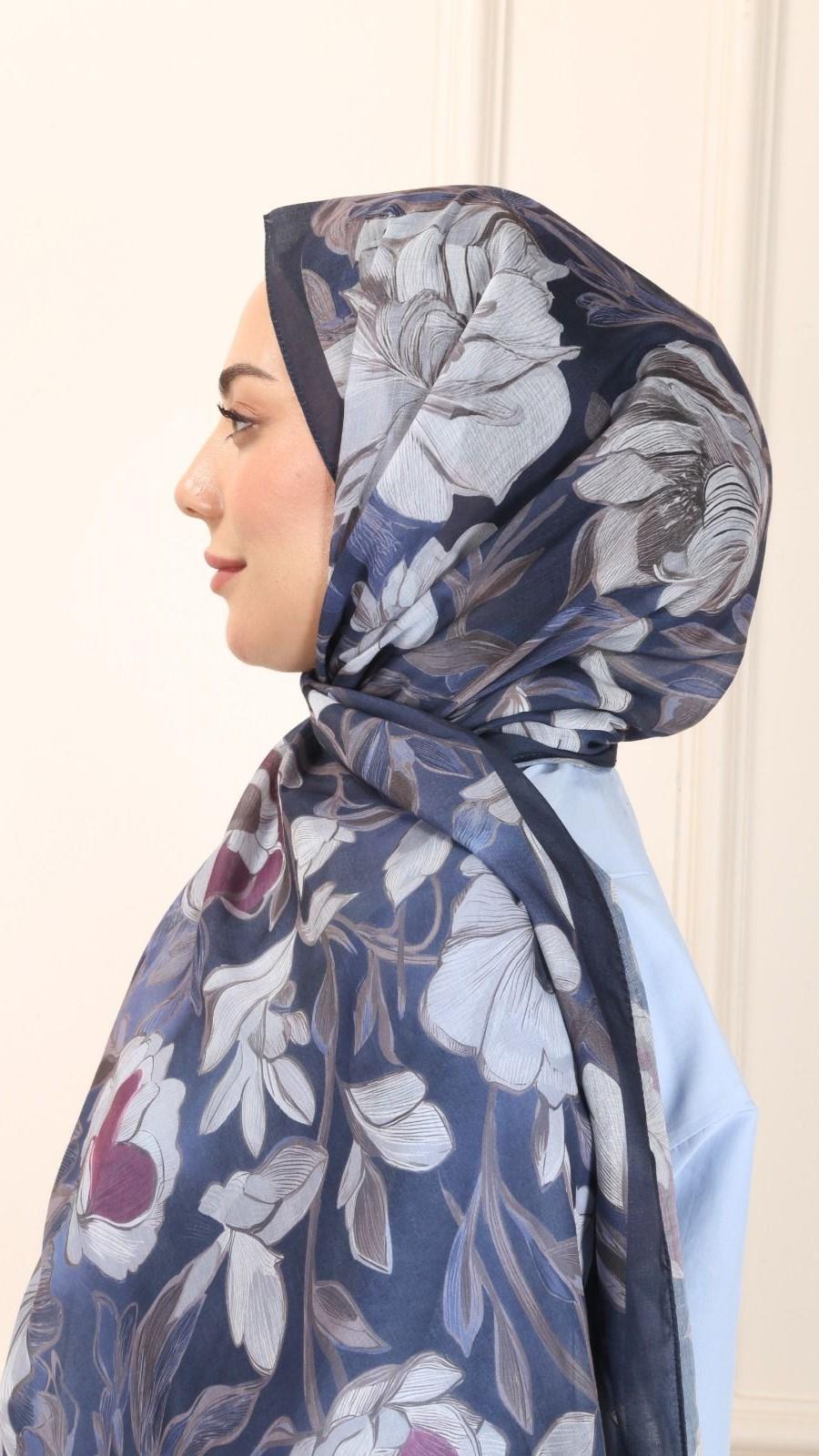 Locella Pamuk Vual Şal Lacivert-4