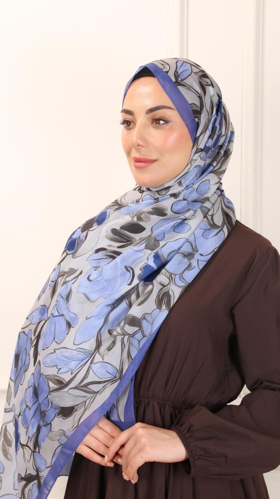 Locella Pamuk Vual Şal Mavi-10