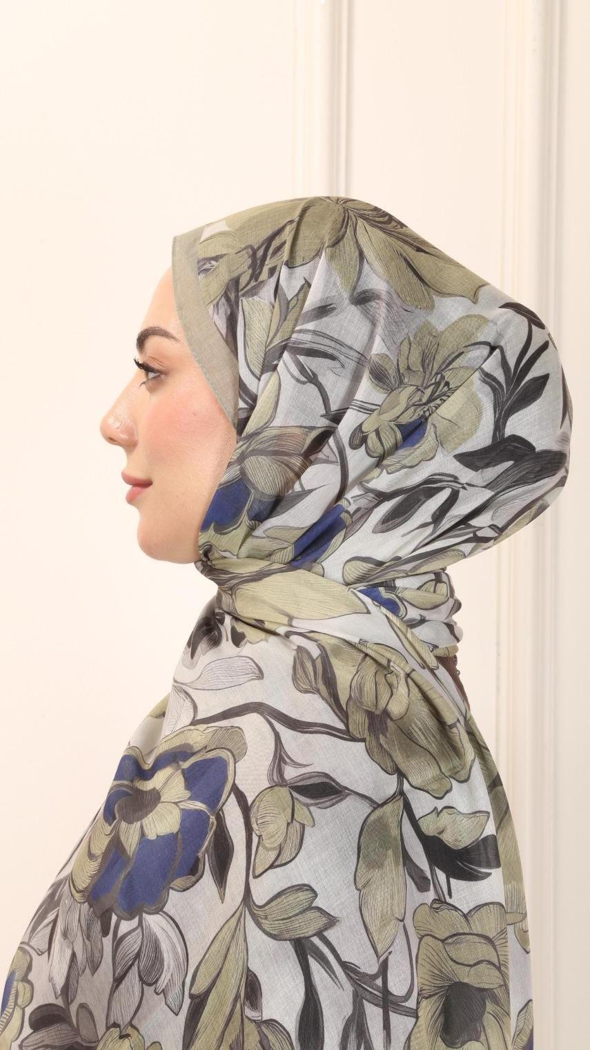 Locella Pamuk Vual Şal Yağ Yeşili-5