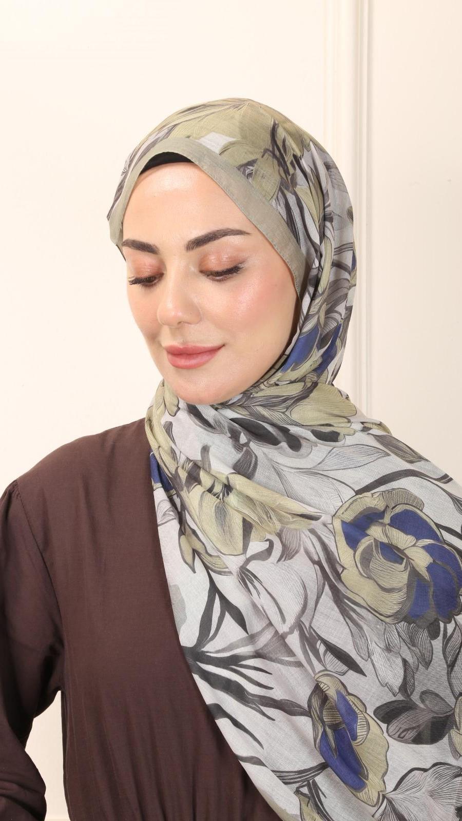 Locella Pamuk Vual Şal Yağ Yeşili-5