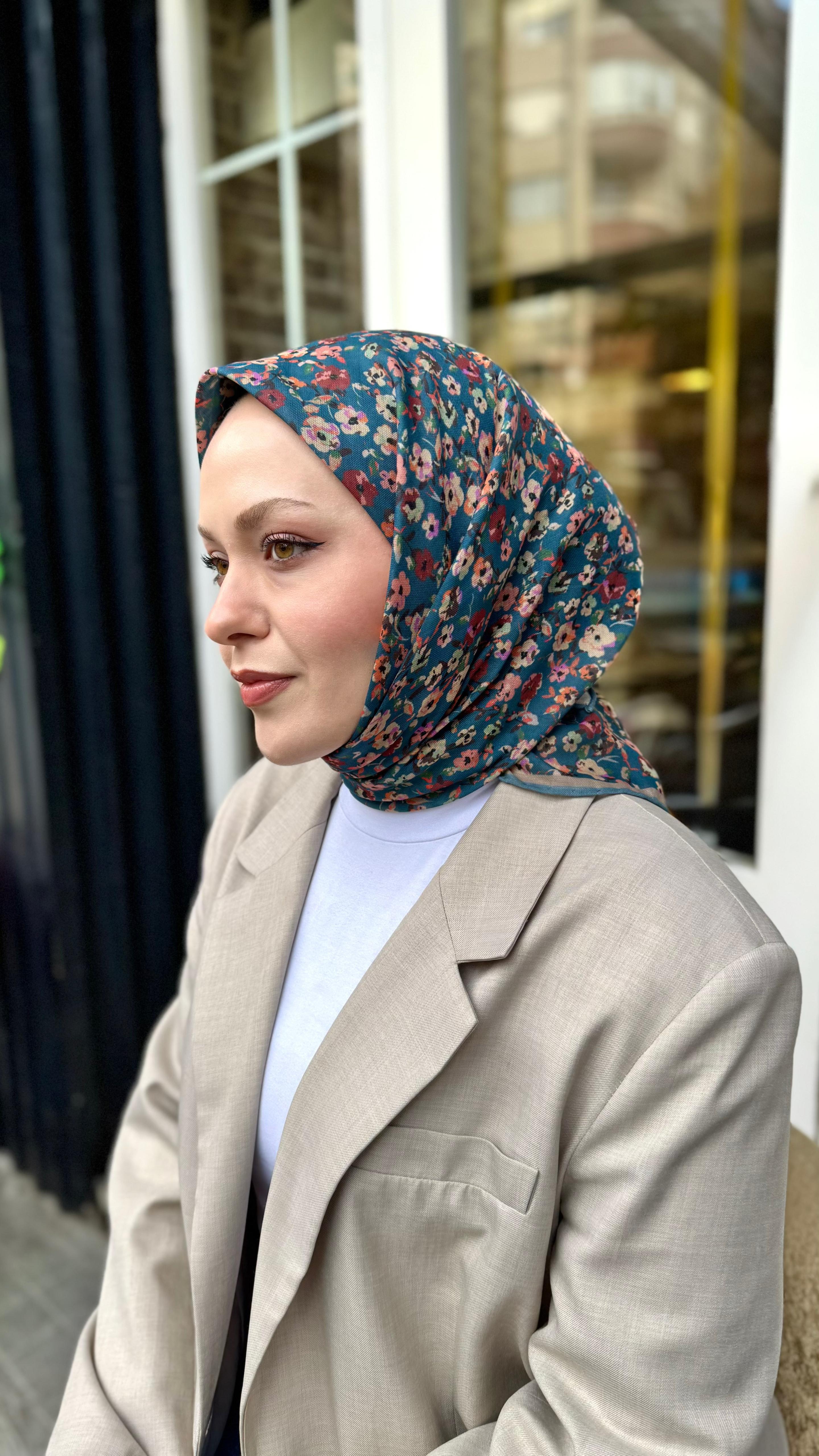 Locella Soft Pamuk Eşarp Petrol Yeşili-15