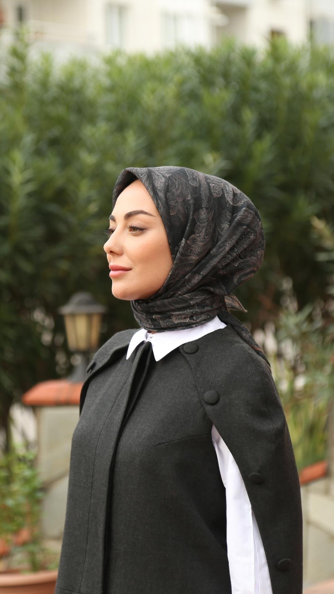 Locella Soft Pamuk Eşarp Siyah Vizon-19