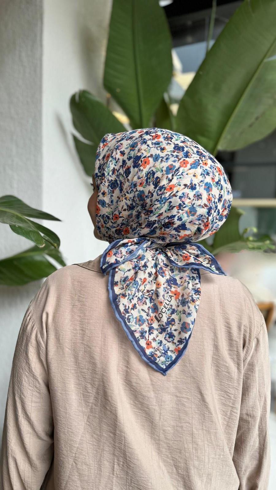 Locella Soft Pamuk Eşarp Mavi Turuncu-4