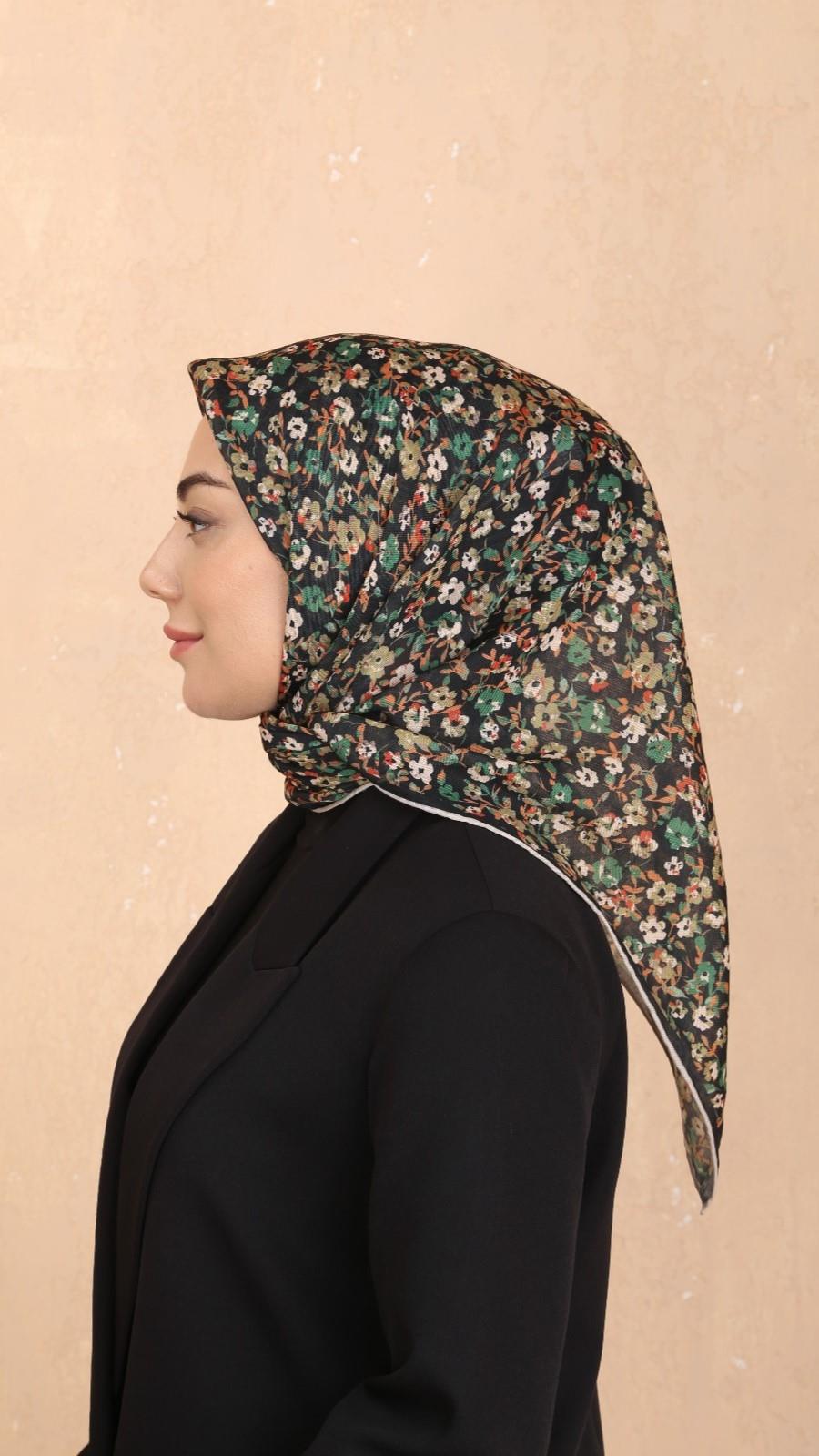 Locella Soft Pamuk Eşarp Siyah Yeşil-32