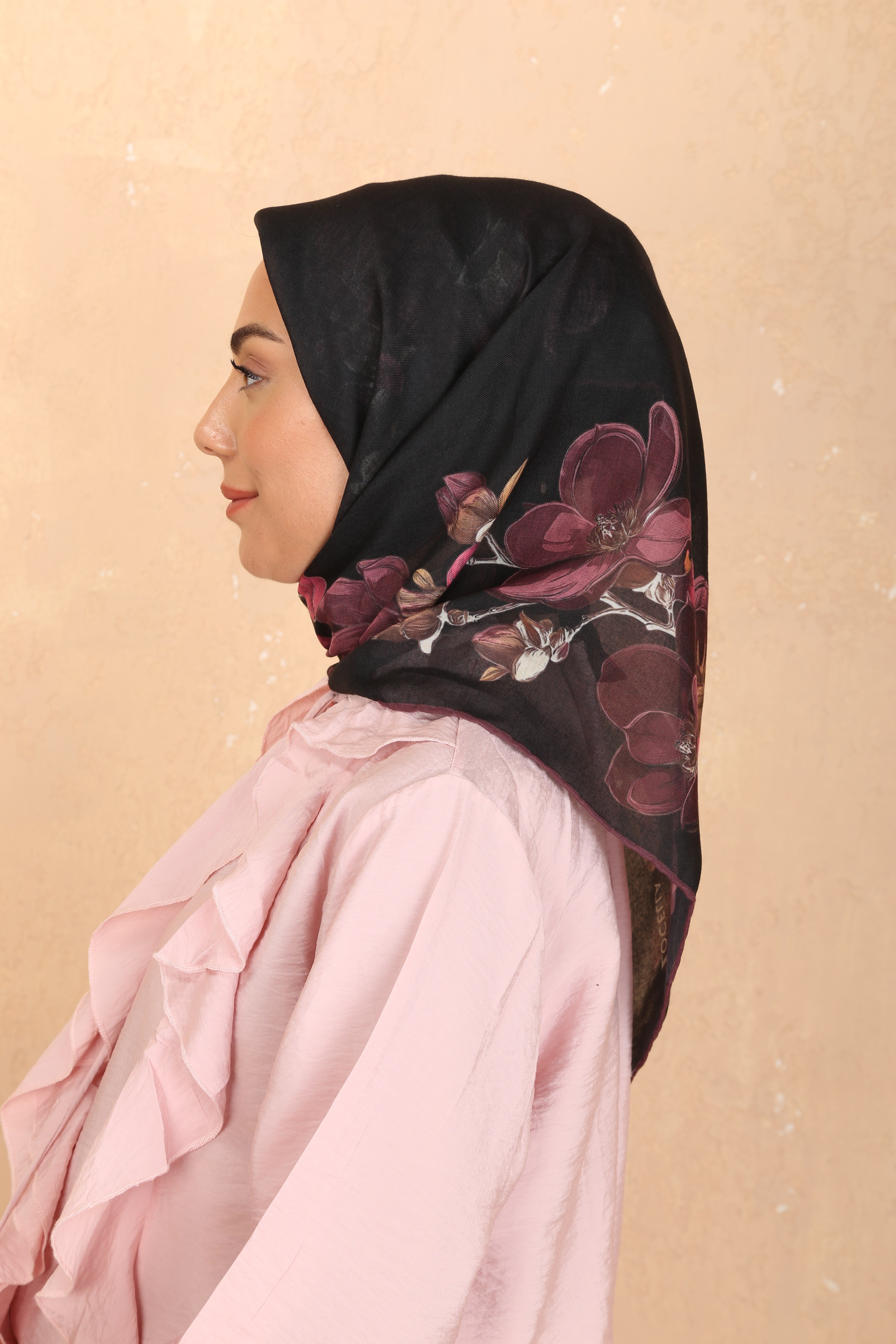 Locella Soft Pamuk Eşarp-Siyah Mürdüm