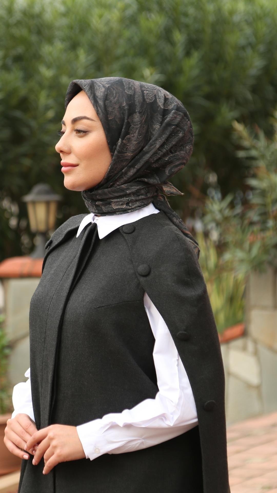 Locella Soft Pamuk Eşarp Siyah Vizon-19