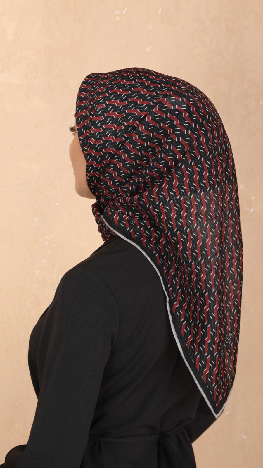 Locella Soft Pamuk Eşarp Siyah Kırmızı-10