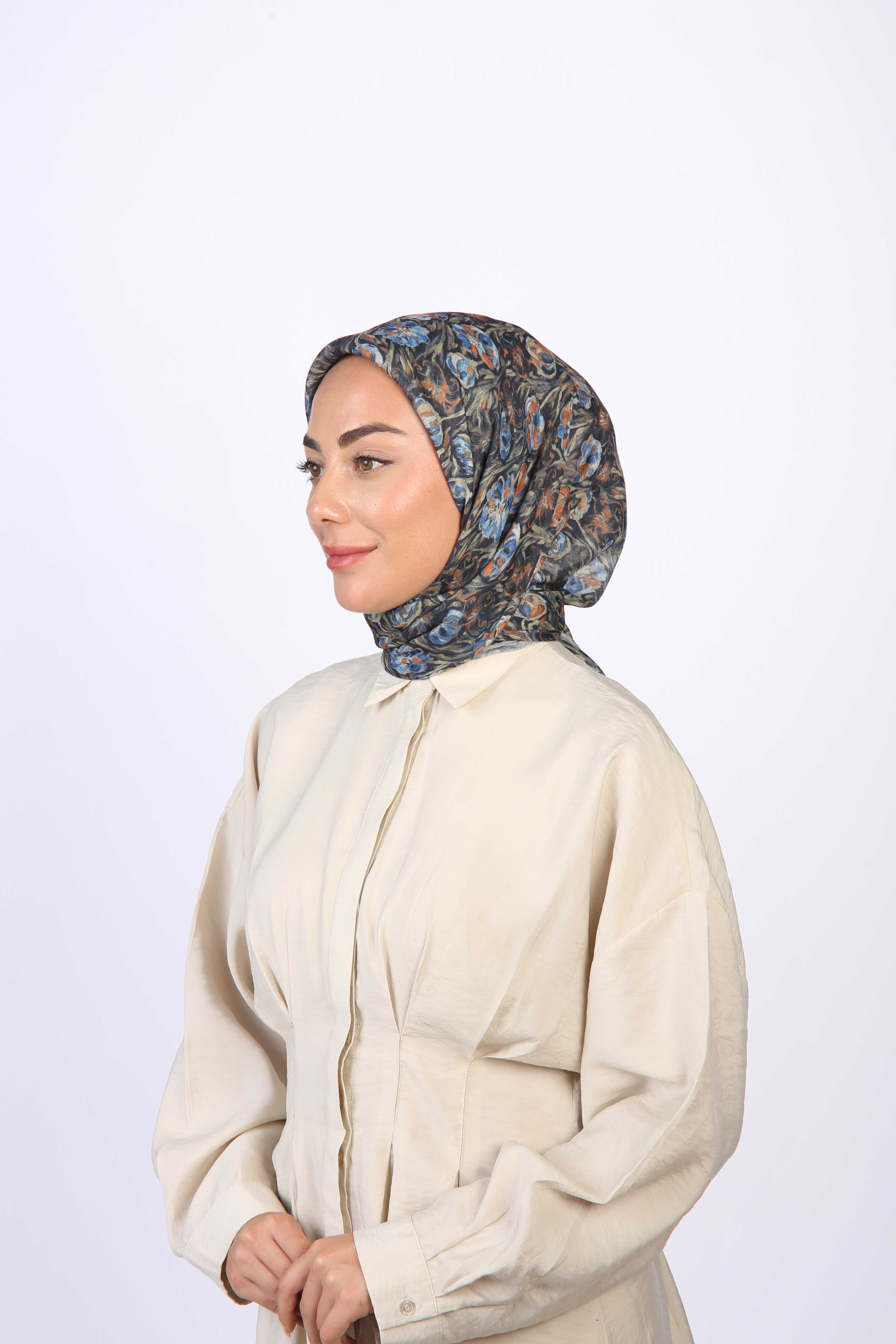 Locella Soft Pamuk Eşarp Siyah Mavi