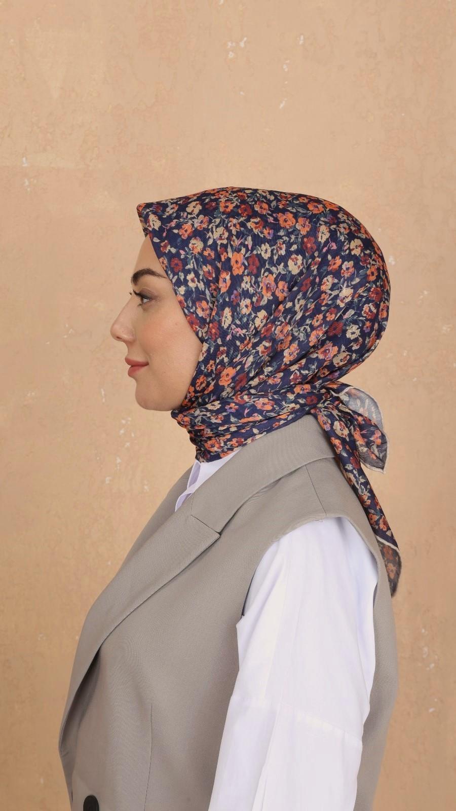 Locella Soft Pamuk Eşarp Lacivert  Turuncu-22