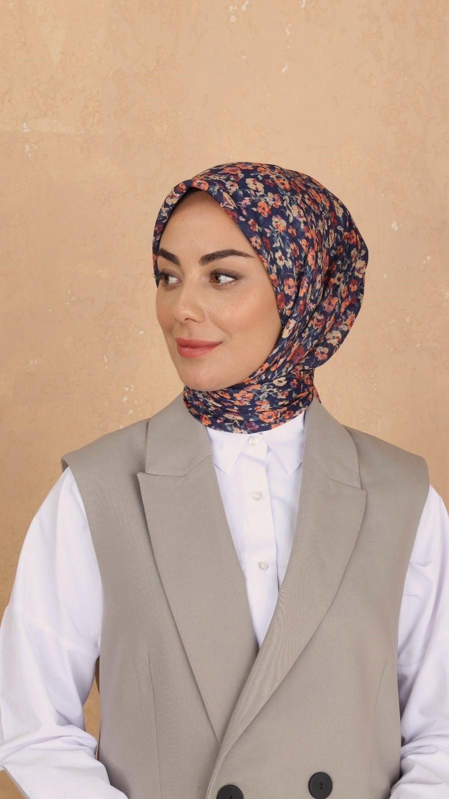 Locella Soft Pamuk Eşarp Lacivert  Turuncu-22