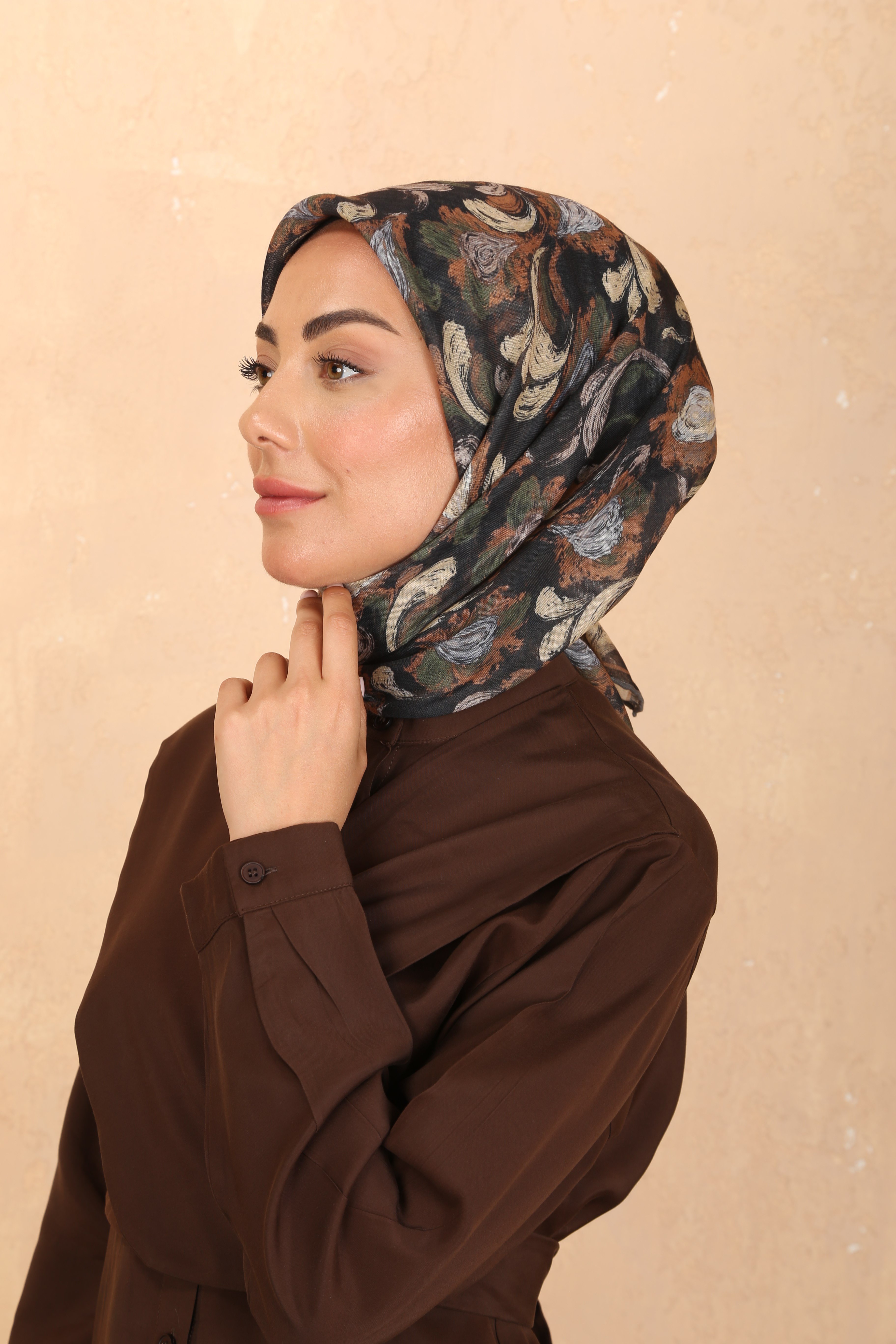 Locella Soft Pamuk Eşarp Siyah Kahverengi
